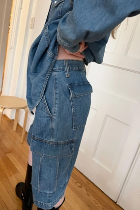 Breathable wear LONG CARGO DENIM SHORT