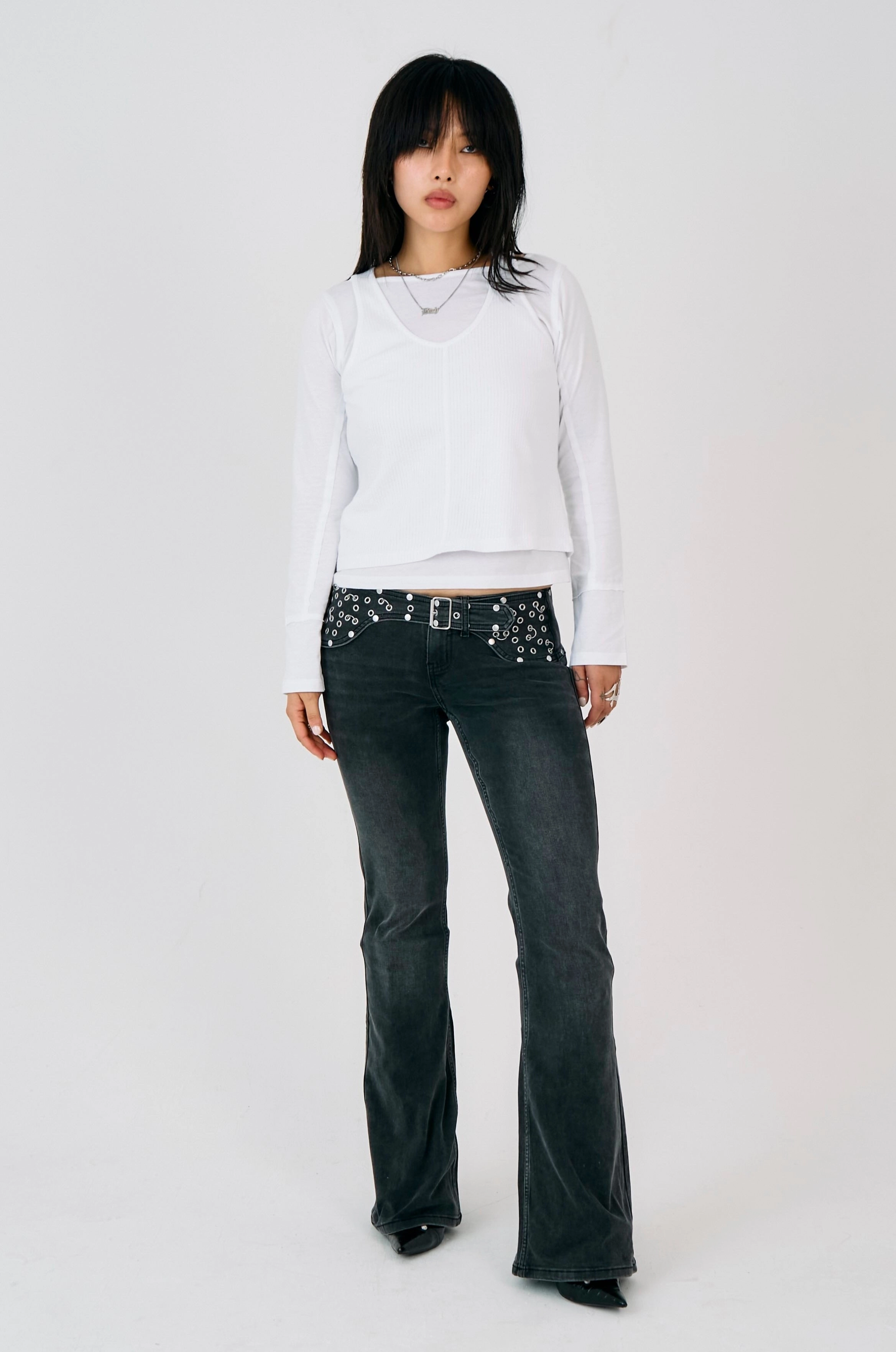 Neutral Daily Wear Adult Fashion Washed Black Charlotte Bootcut Jeans