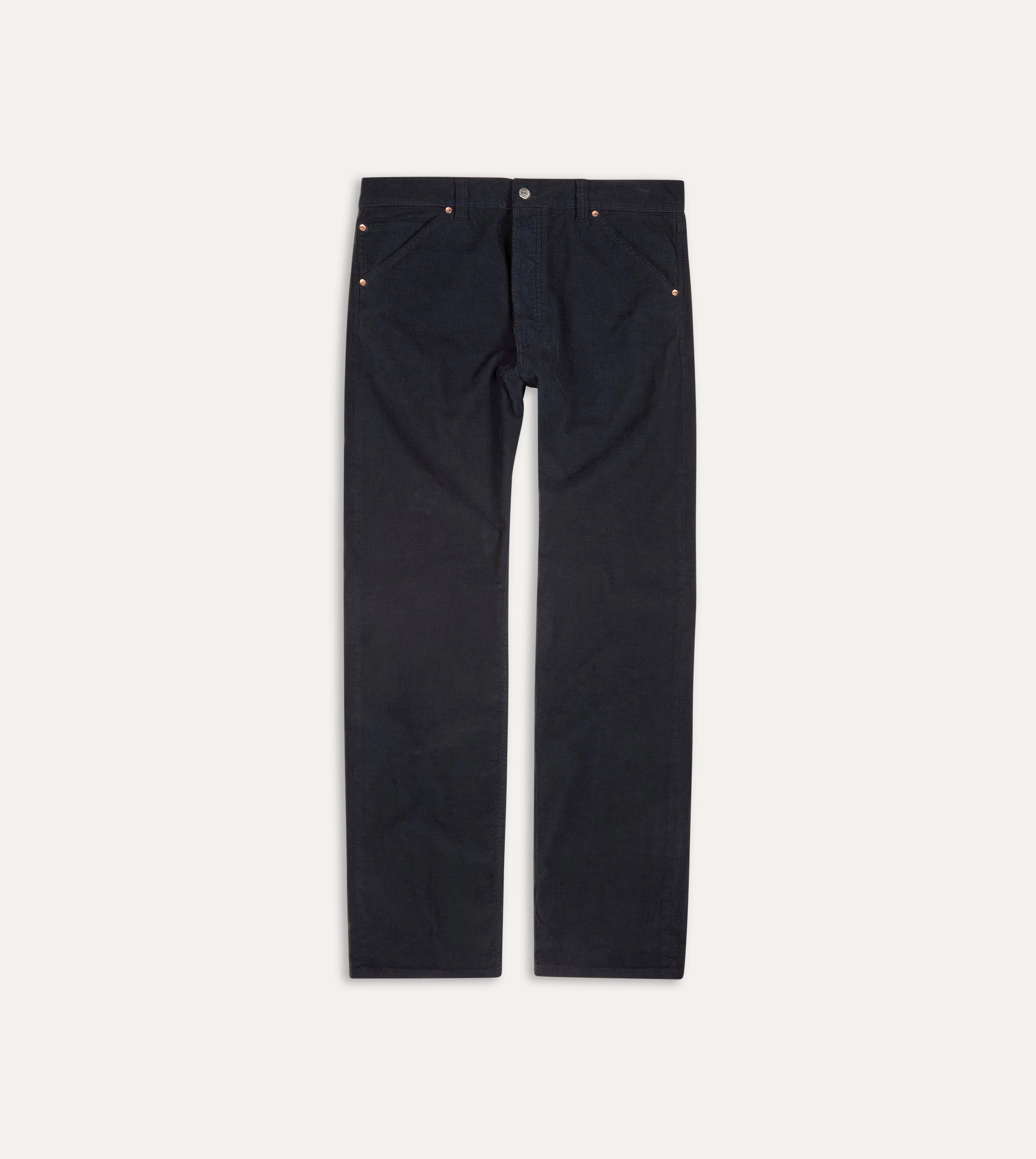 Navy Japanese Selvedge Needlecord Five-Pocket Trousers WaterRepellent Wrinklefree