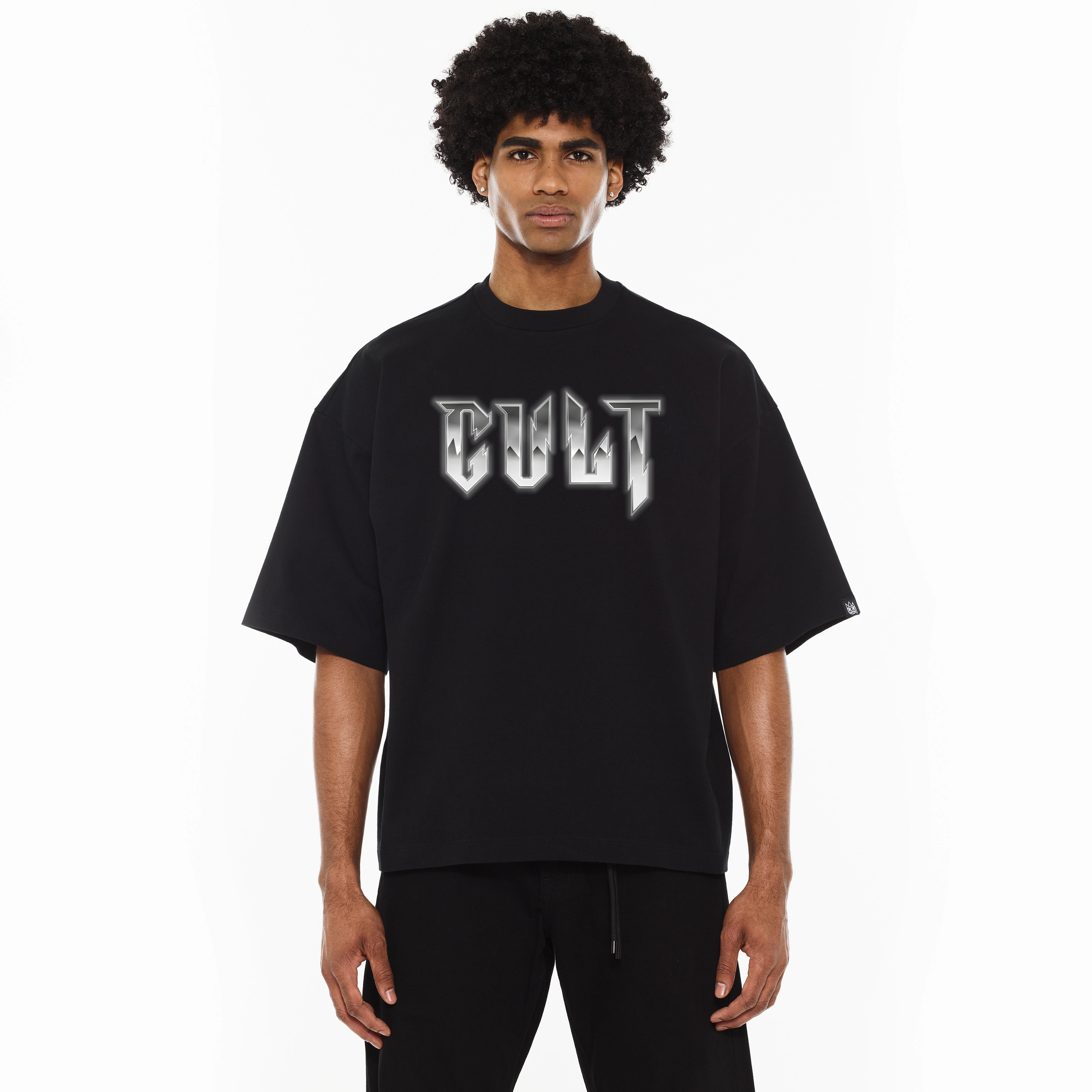 Comfortable Design Cult's Oversized Heavyweight Boxy Short Sleeve Crew Neck Tee "Instruments" in Black
