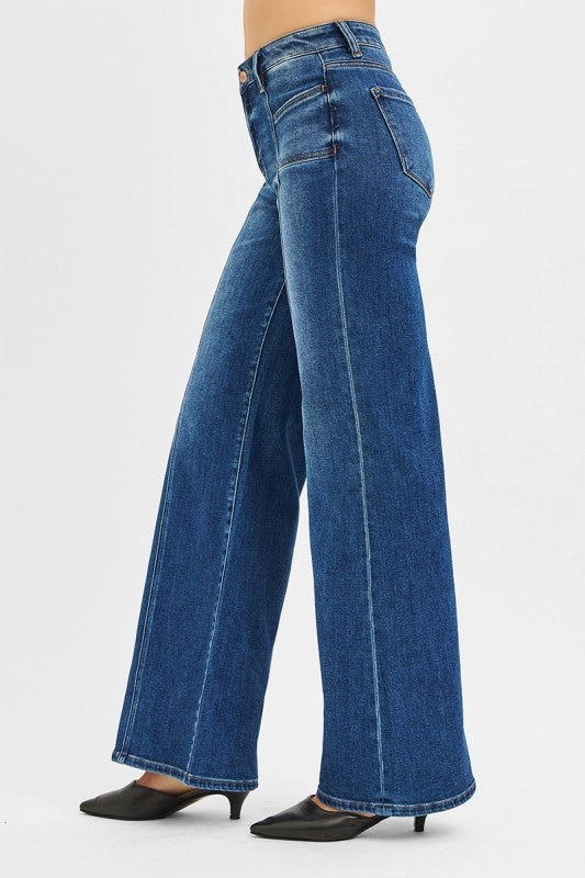 Risen Jeans Mid Rise Wide Jeans With Front Patch Pocket Flawless Design