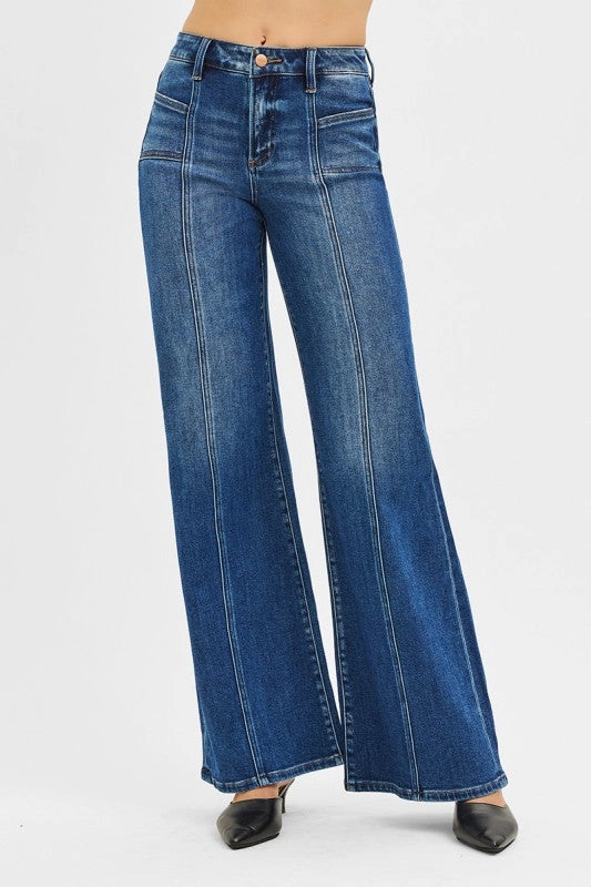 Risen Jeans Mid Rise Wide Jeans With Front Patch Pocket Street Smart