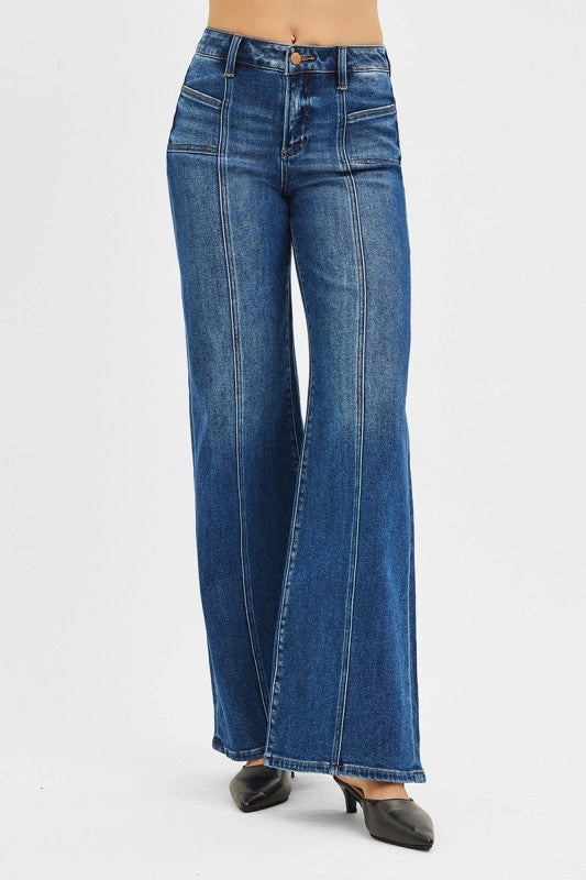 Risen Jeans Mid Rise Wide Jeans With Front Patch Pocket Life Ready Airy Touch