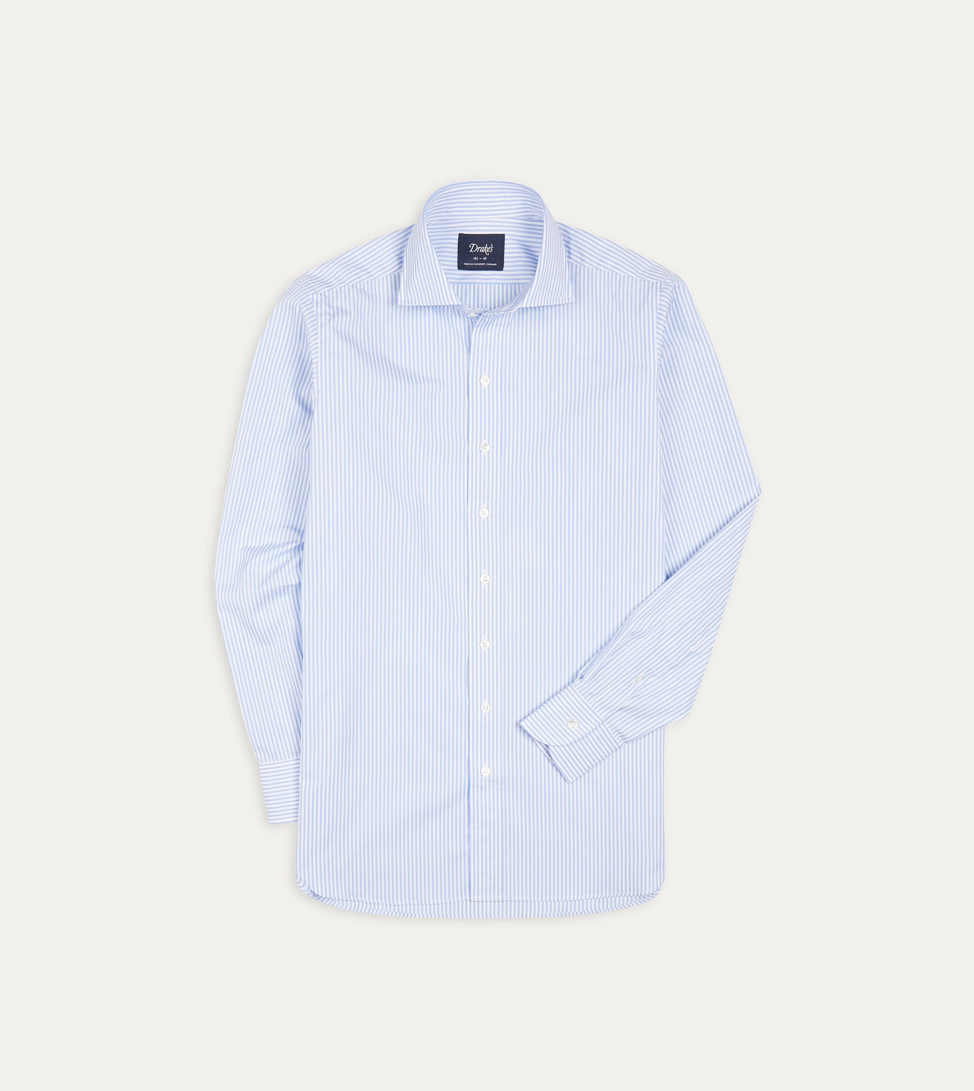 Sky Blue and White Bengal Stripe Spread Collar Cotton Poplin Shirt Night Out