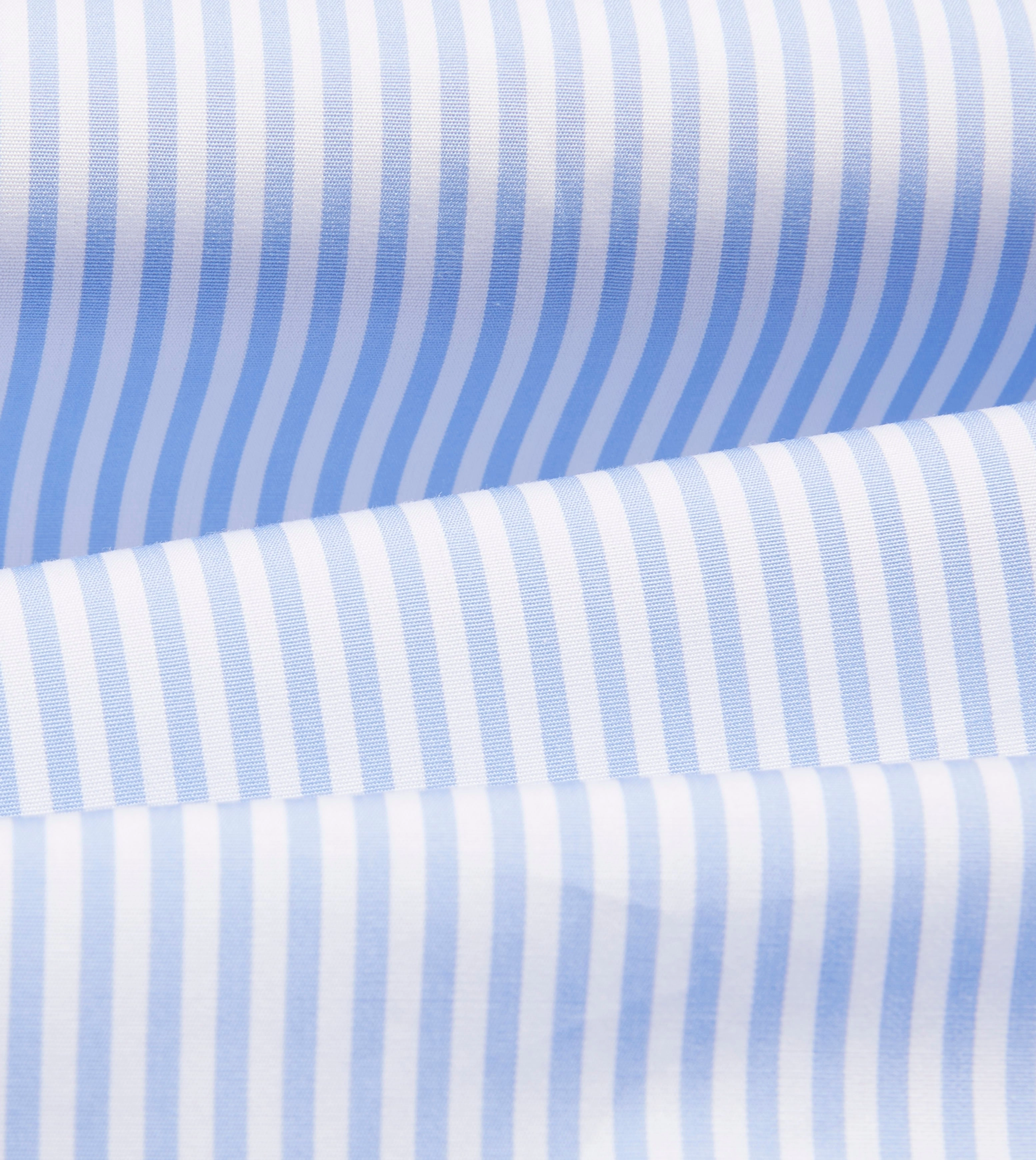 Quick Release Cuffs Wrinkle Resistant Sky Blue and White Bengal Stripe Spread Collar Cotton Poplin Shirt