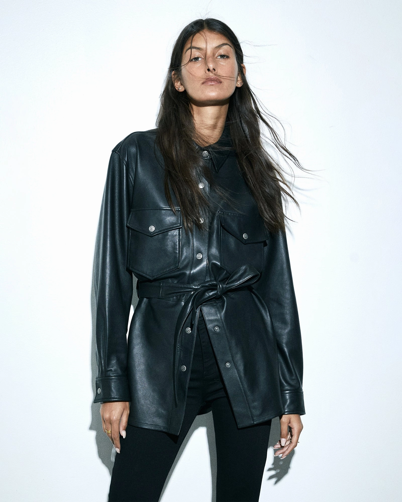 Functional Zip Detail VOYAGER SHACKET BLACK LEATHER