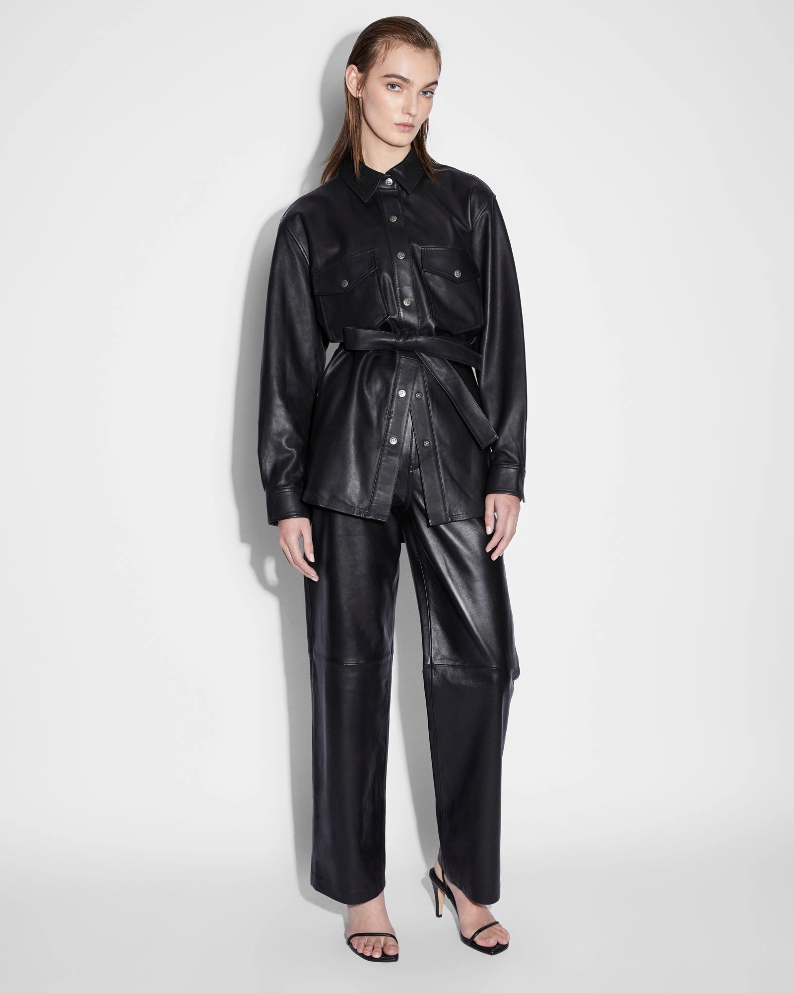 Slim Fit Design Sporty Chic VOYAGER SHACKET BLACK LEATHER