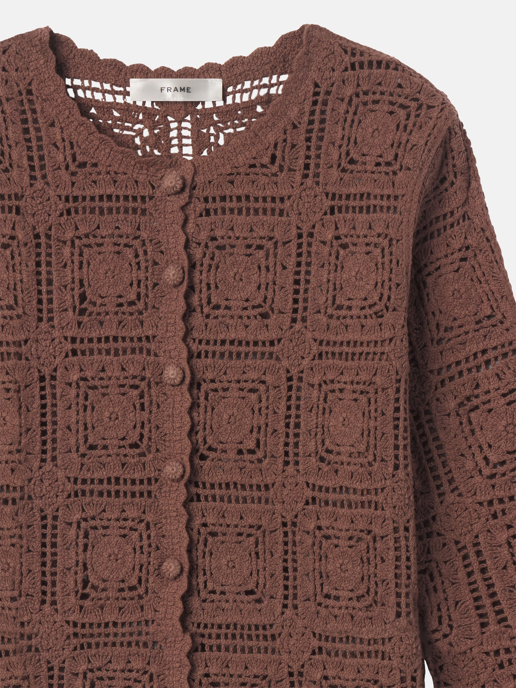 Everyday knitwear Four Way Stretch Fabric The Crochet Cardi -- Caramel