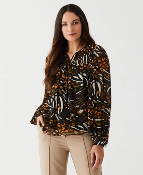 Animal Print Smocked Split Neck Blouse Winter Must-Have Wear Knitted Design