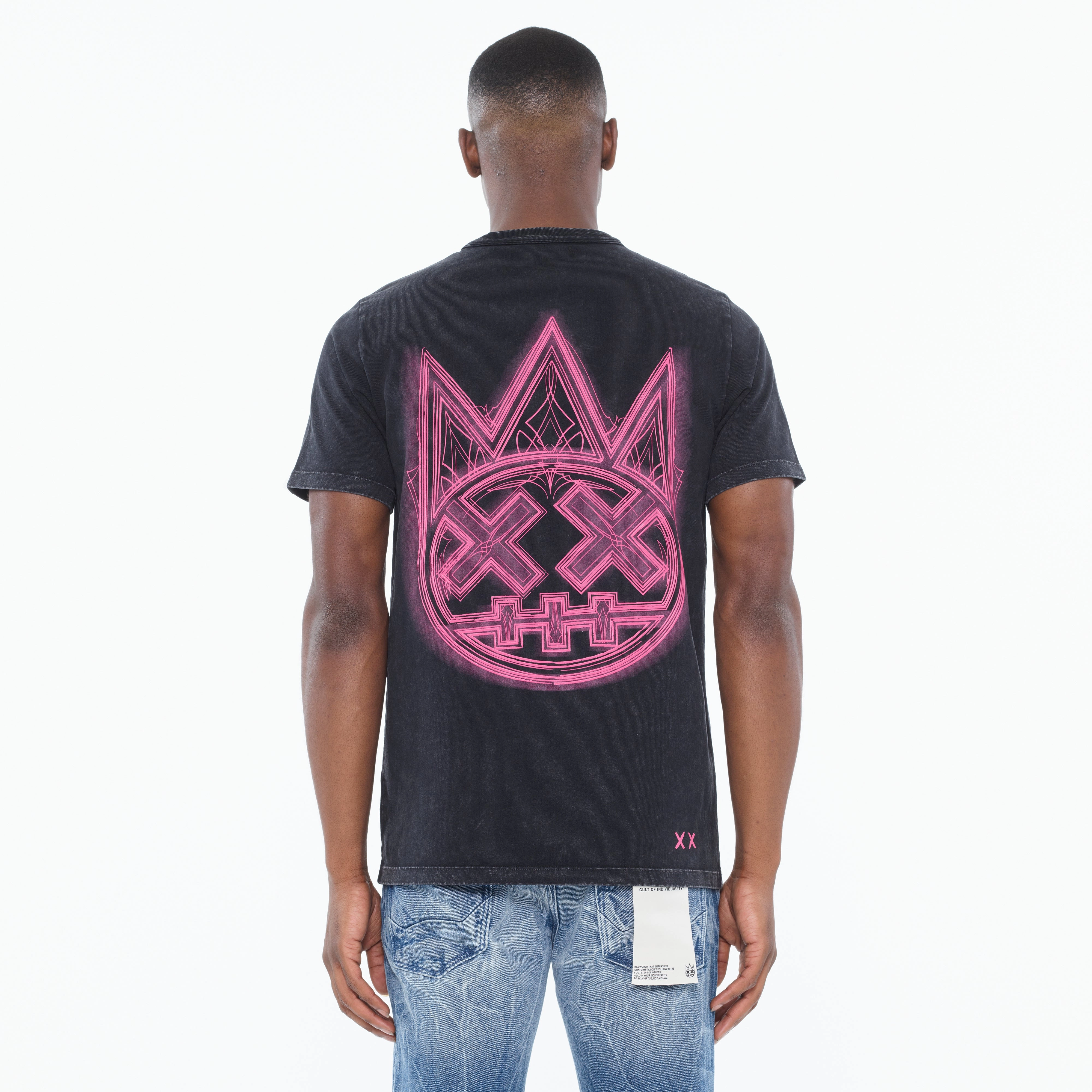 Comfortable and stylish Comfy Essentials Wear Cult's Heavyweight Short Sleeve Crew Neck Tee "Pinstripe Logo" in Winter White