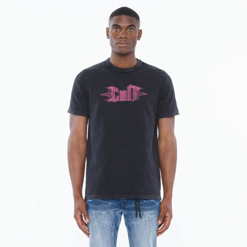 Stylish and Easygoing Biodegradable Options Cult's Heavyweight Short Sleeve Crew Neck Tee "Pinstripe Logo" in Winter White