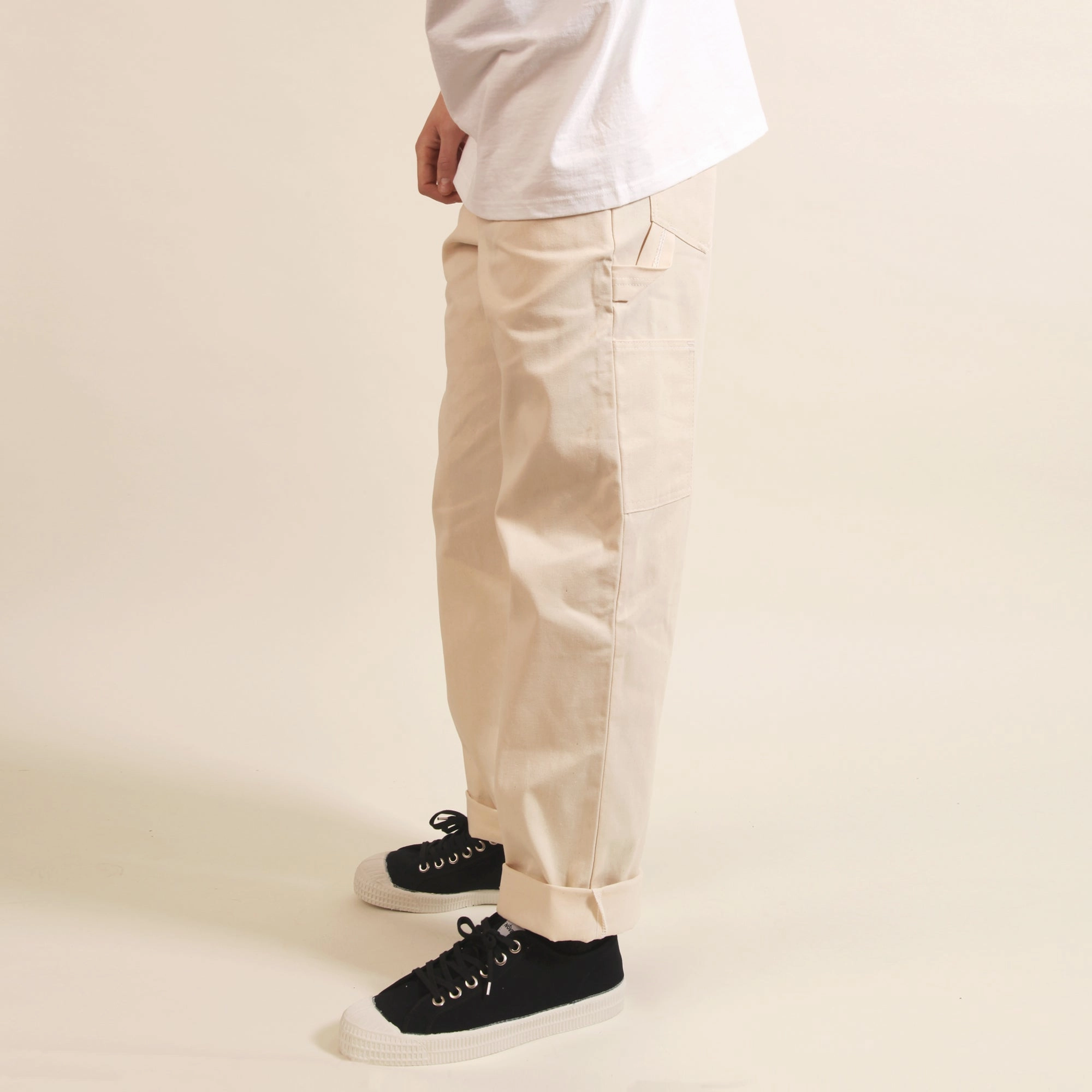 Flexible Ankle Cuffs Double Needle Stitching Ace Drop Cloth Tradesman Carpenter Pants - Natural