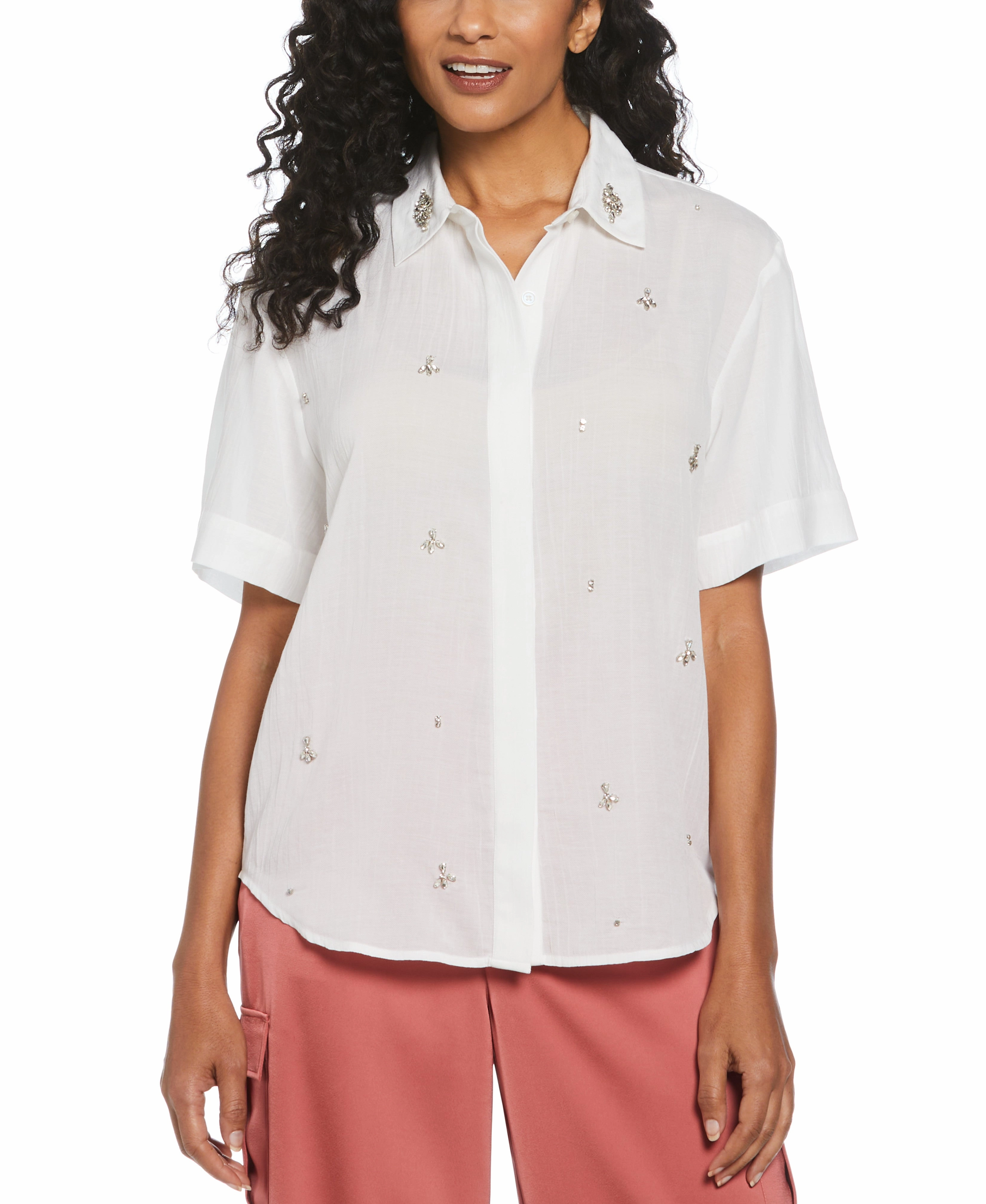 Casual Performance Wear Rhinestone Embellished Relaxed Blouse