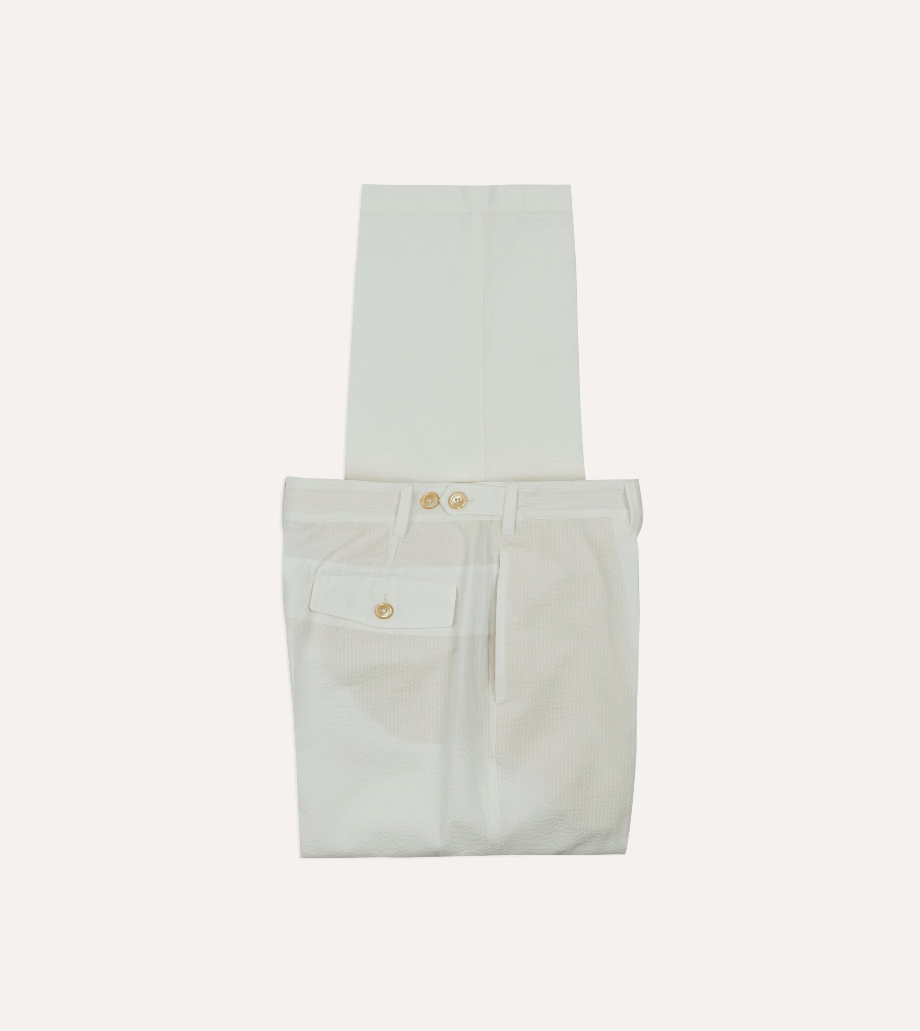 Michael McGregor for Drake??s White Seersucker Games Trousers Soft Waistband