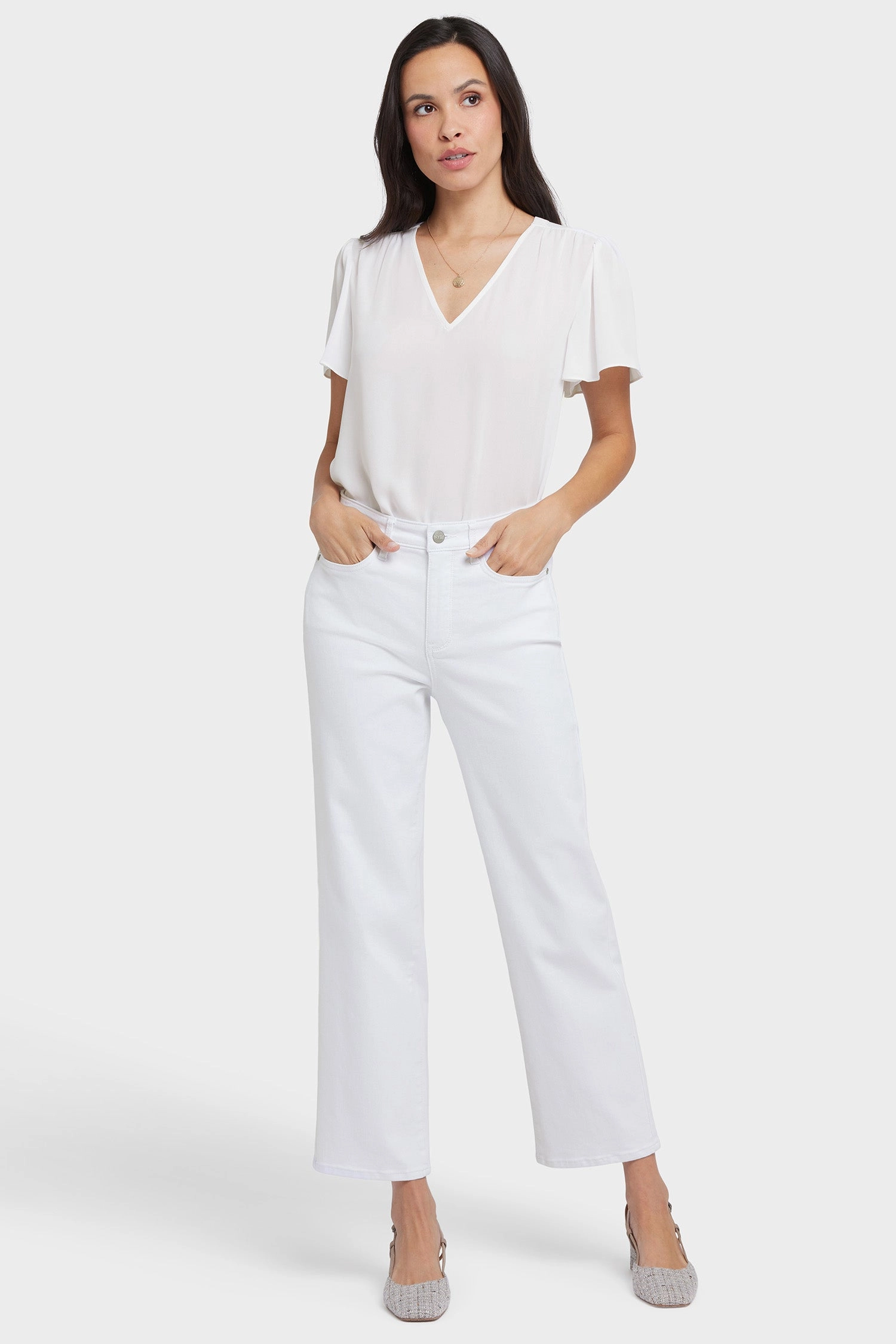 Bailey Relaxed Straight Ankle Jeans In Petite - Optic White Holiday Vibes Evening Stroll Picnic Style