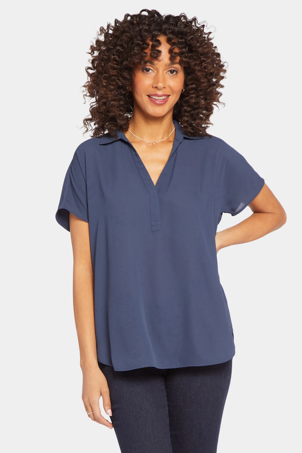Becky Short Sleeved Blouse - Oxford Navy Comfort Wear Anti-static
