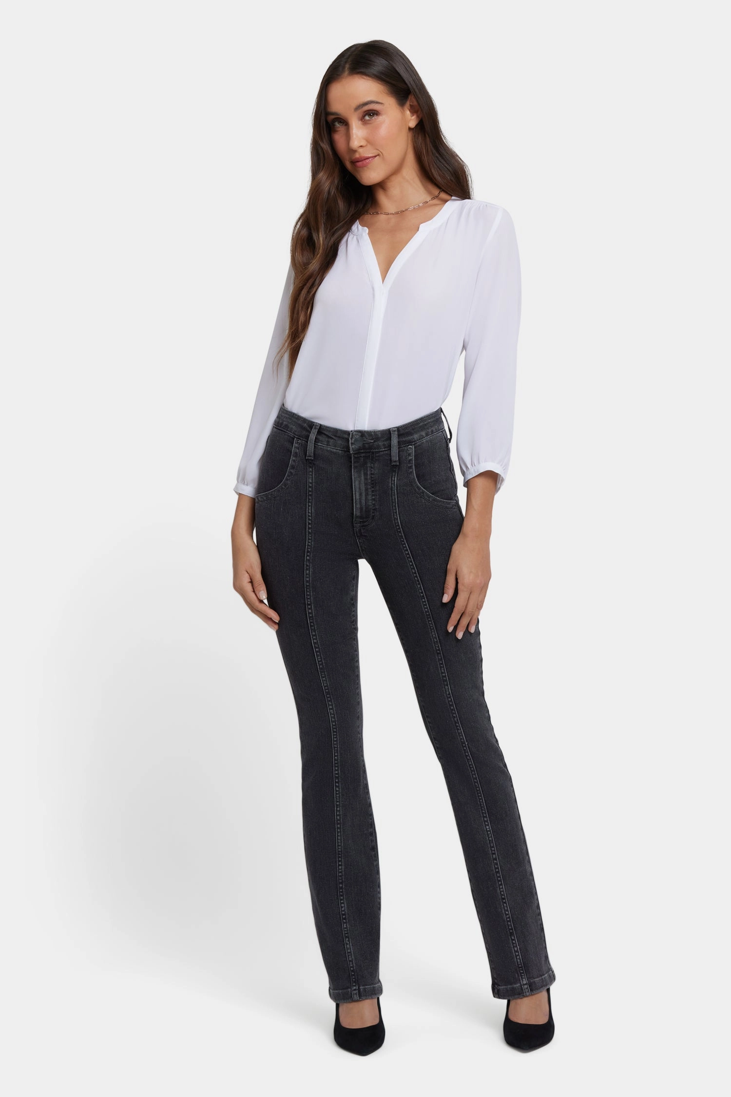 Wide Leg Silhouette Effortless Look Billie Mini Bootcut Jeans - Slate Stone