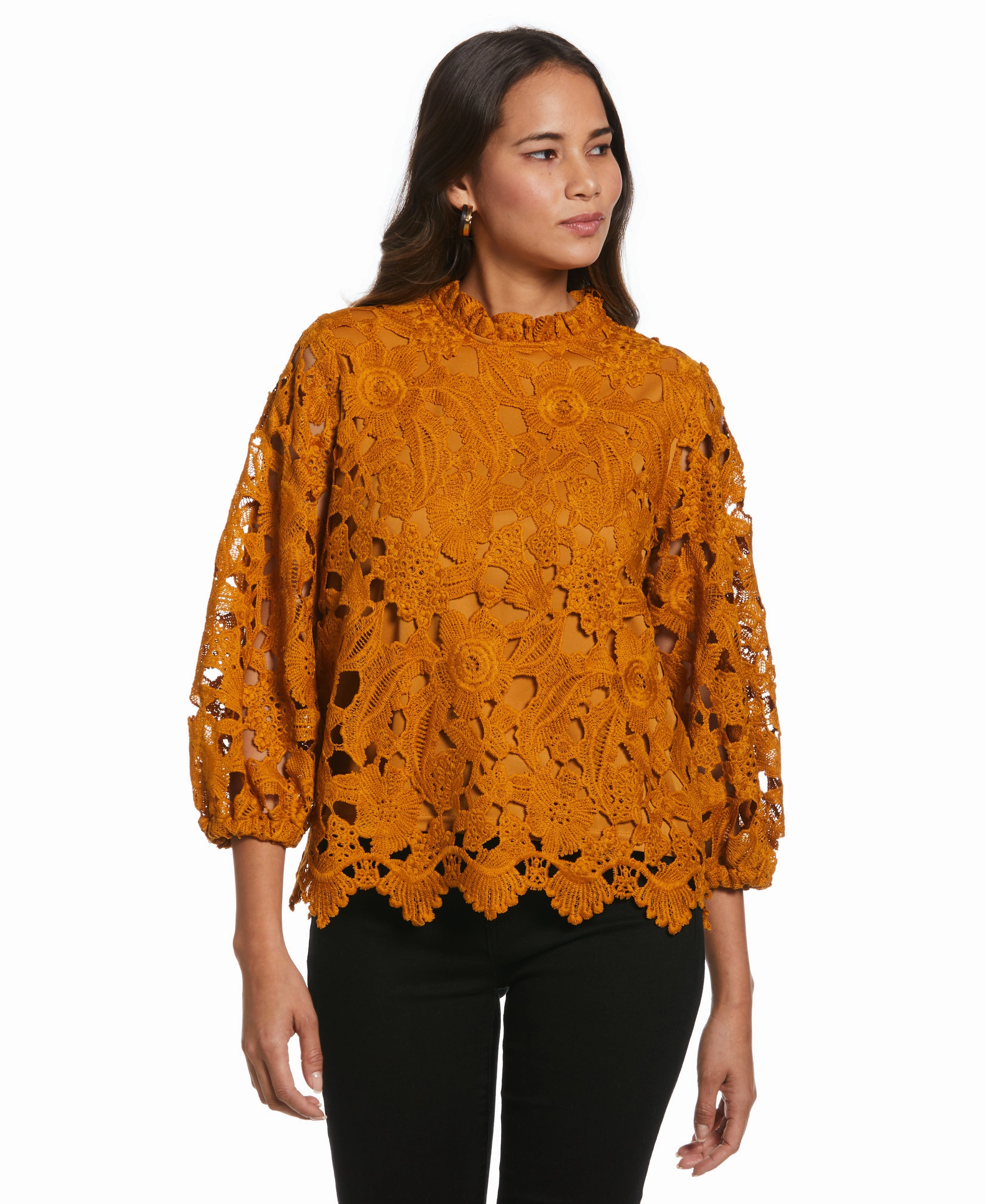 3/4 Sleeve Lace Top Functional Style