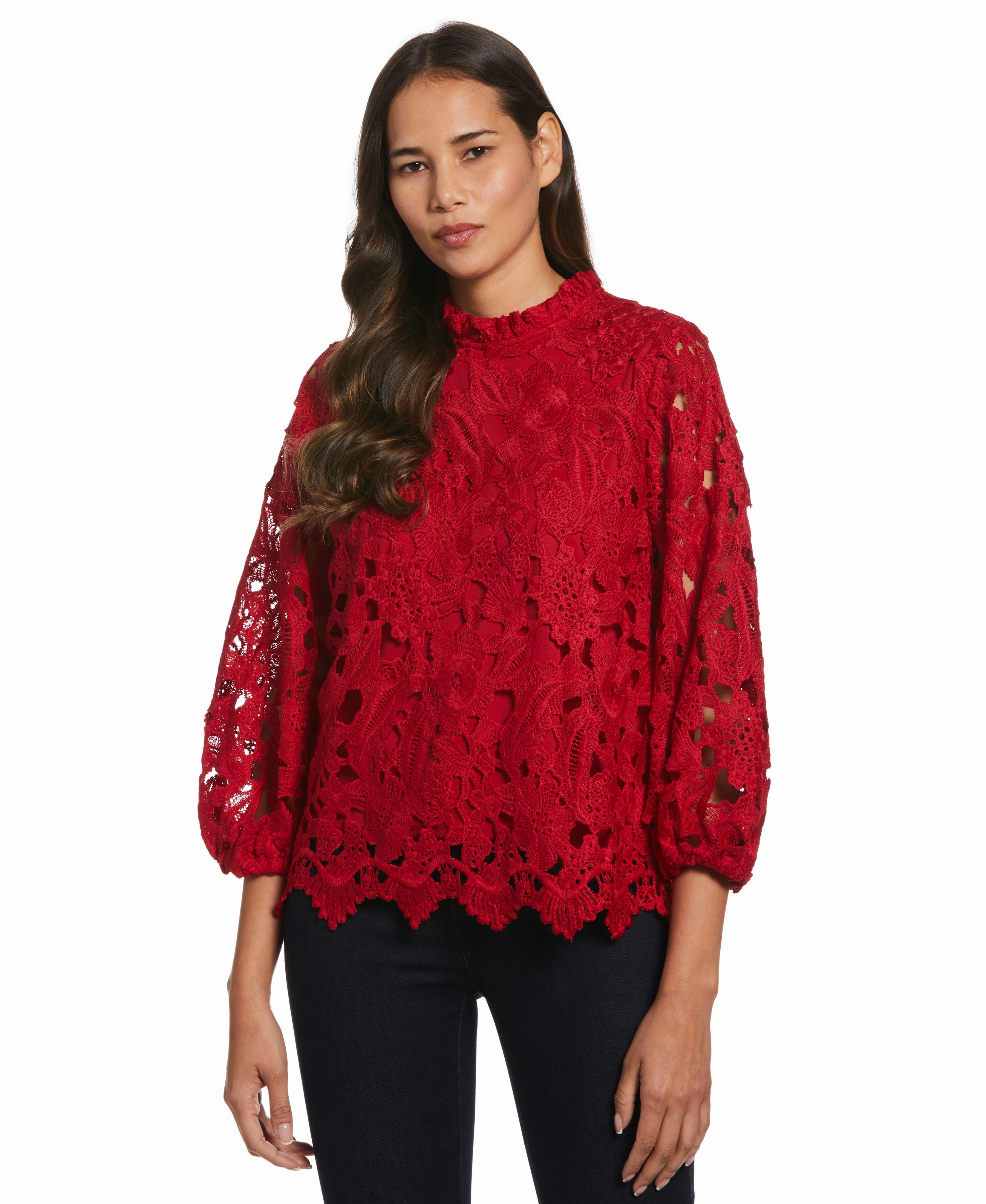 3/4 Sleeve Lace Top Odor Resistant Knitwear