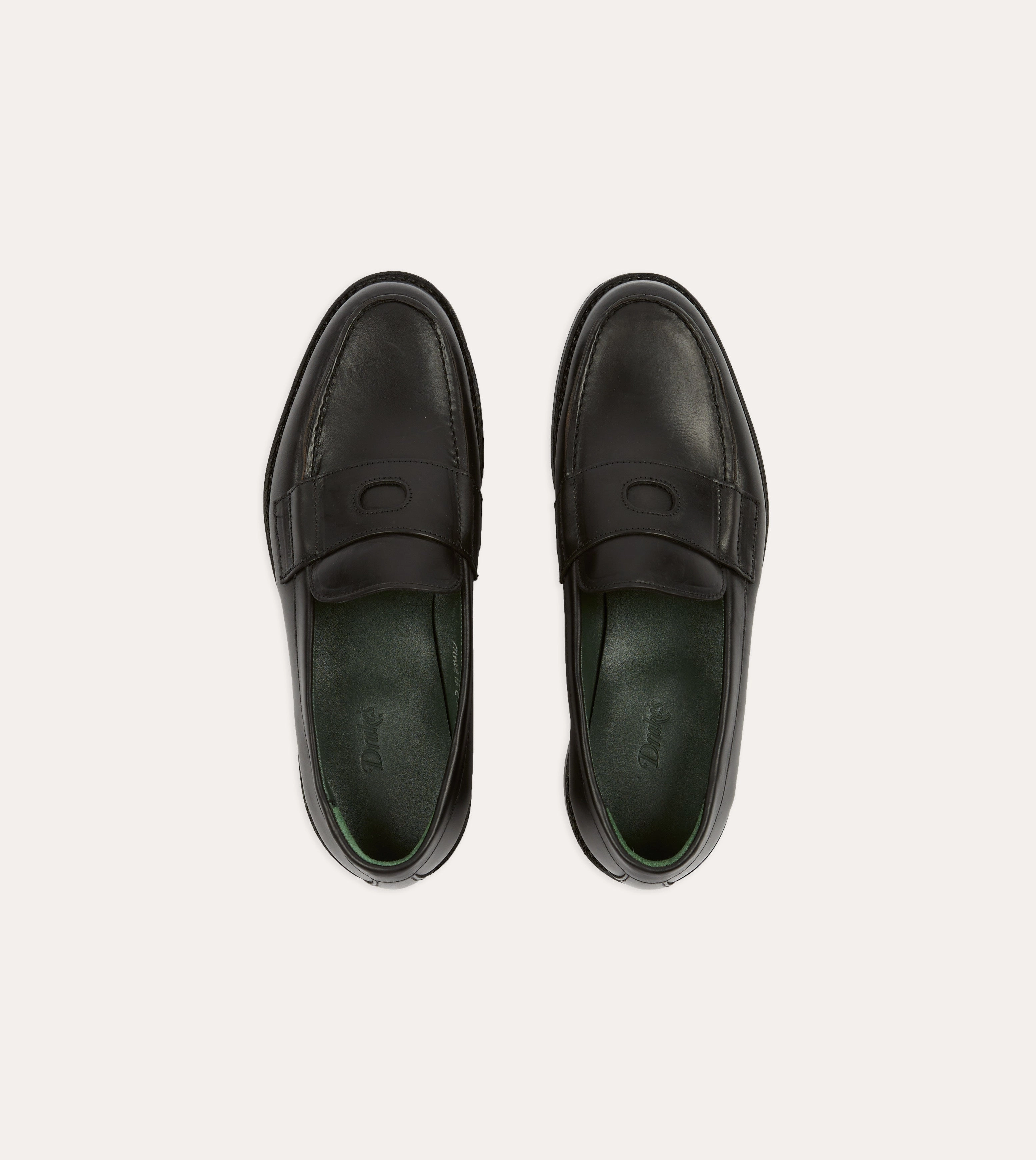 Black Leather Charles Goodyear Welted Penny Loafer Low   Heel