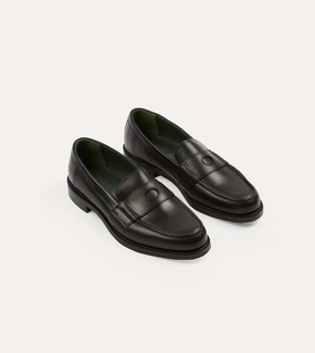 Black Leather Charles Goodyear Welted Penny Loafer Casual Slip-on Walking Shoes