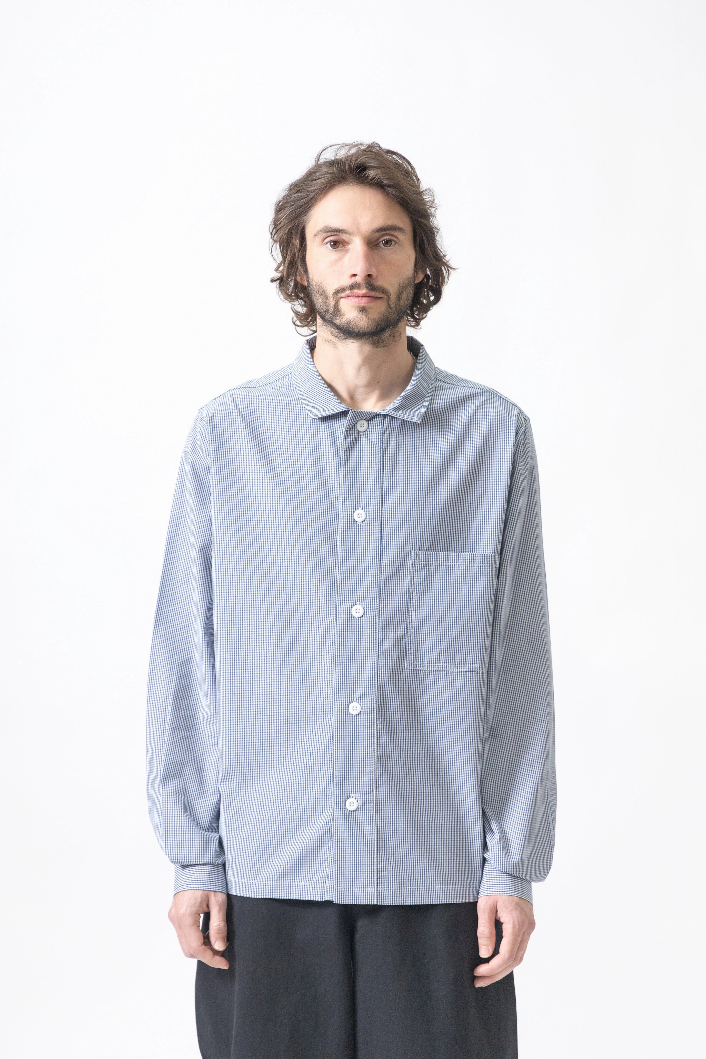 Blacksmith - 'Boxford' Utility Shirt - Blue Check High-Quality Material Mix-And-Match Hooded Neckline
