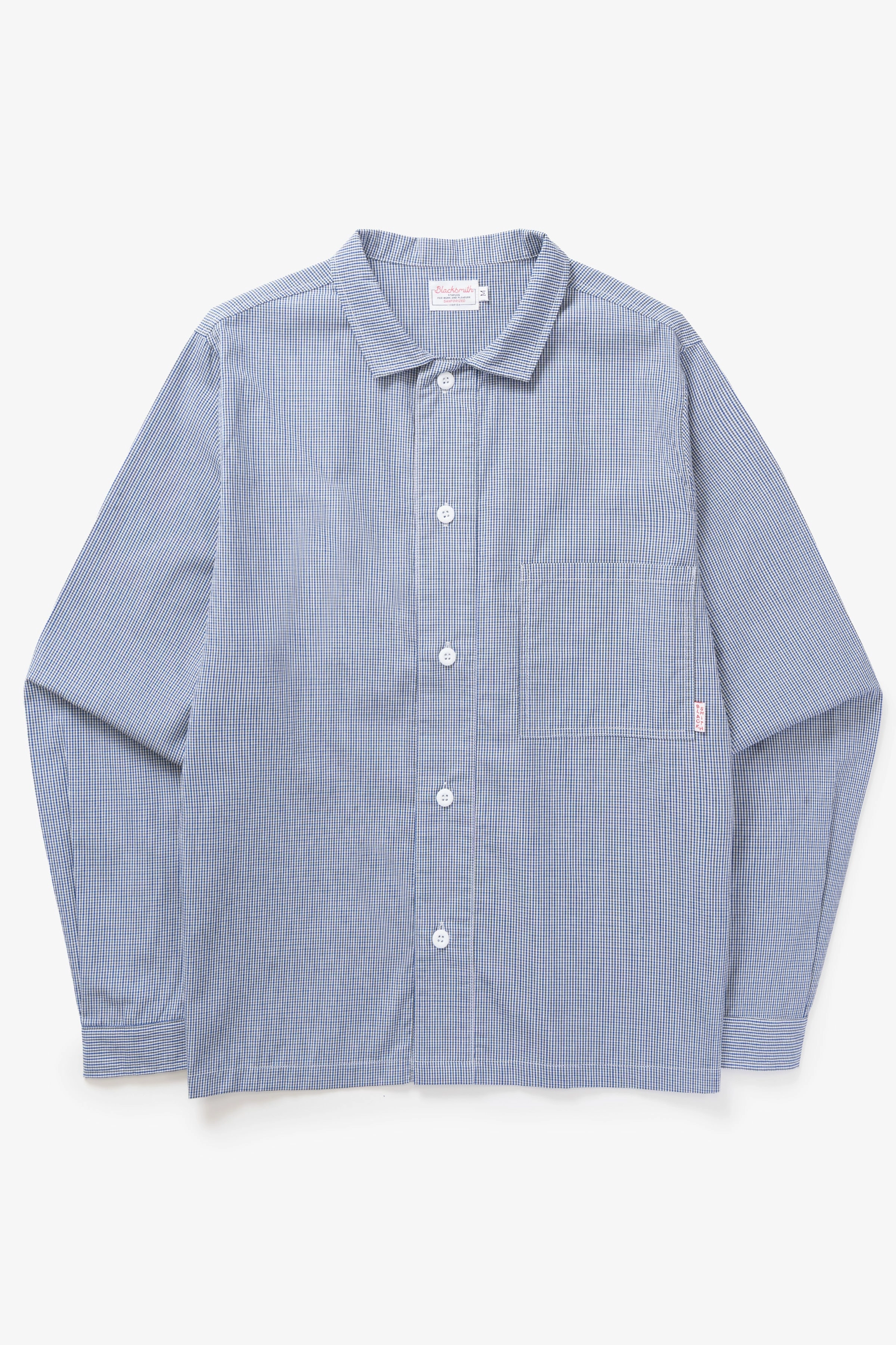Blacksmith - 'Boxford' Utility Shirt - Blue Check High-Quality Material Loose style Subtle pattern