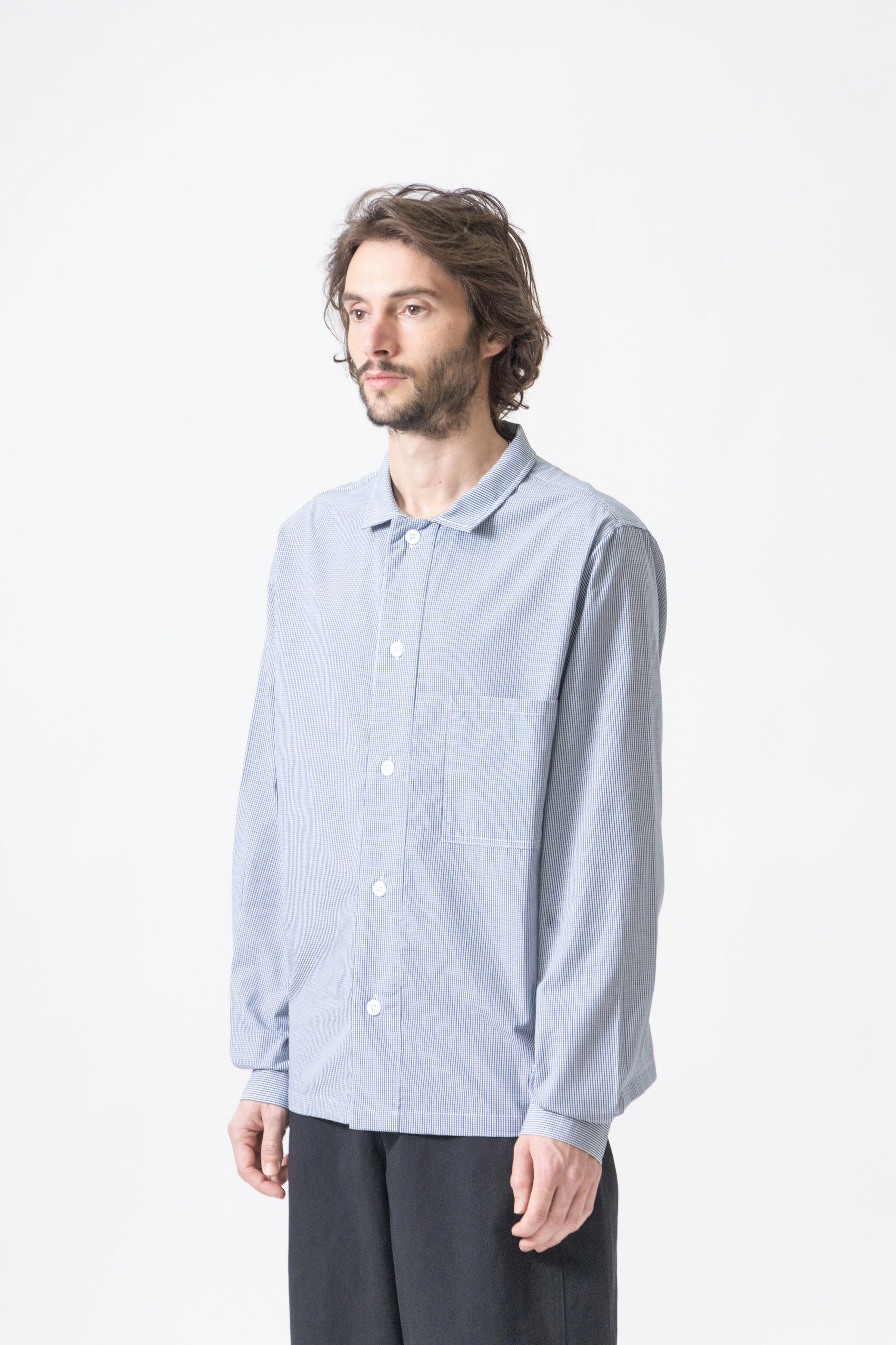 Relaxed Fit Blacksmith - 'Boxford' Utility Shirt - Blue Check High-Quality Material