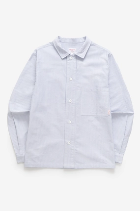 Blacksmith - 'Boxford' Utility Shirt - Blue Stripe Brushed Twill Trendsetting Cozy Wear