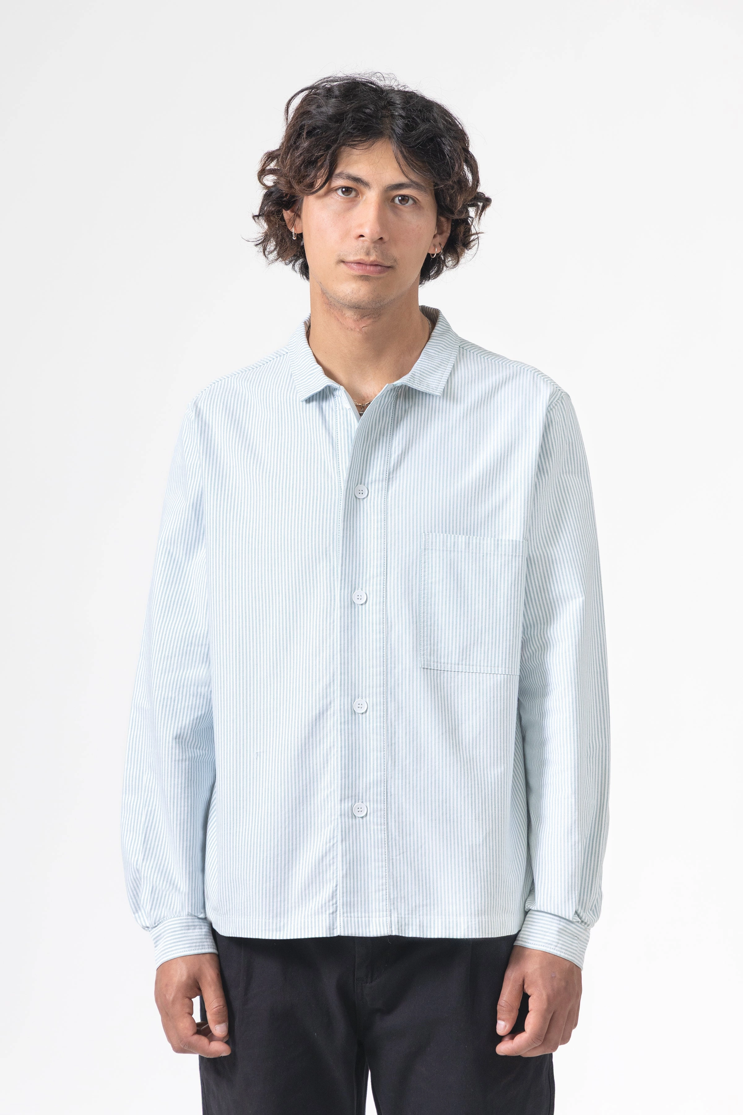 Blacksmith - 'Boxford' Utility Shirt - Green Stripe Distressed Look Everyday Layer BBQ Party