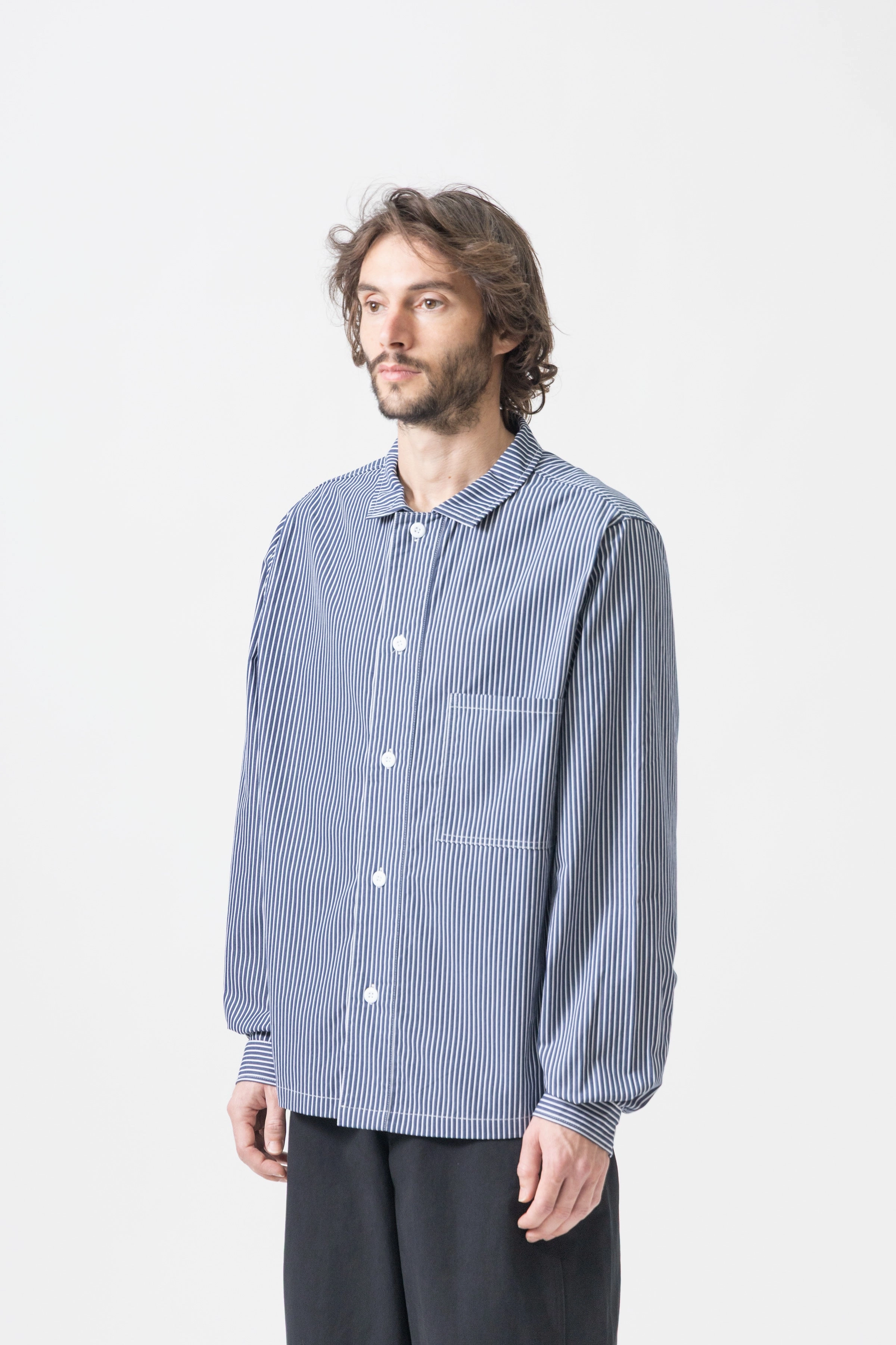 Blacksmith - 'Boxford' Utility Shirt - Thick Navy Stripe Double Needle Stitching Breathable Style