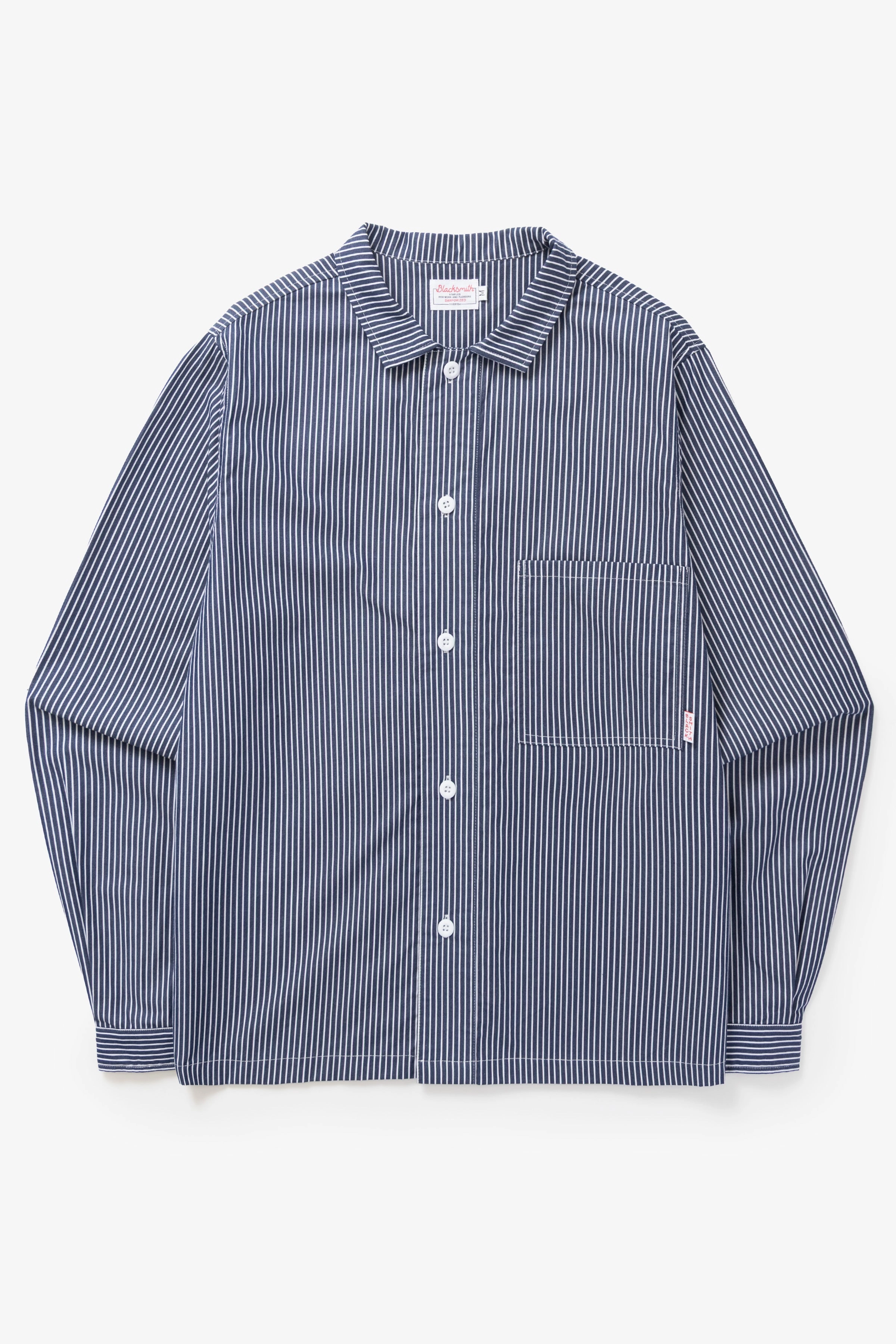 Blacksmith - 'Boxford' Utility Shirt - Thick Navy Stripe Double Needle Stitching fade resistant color