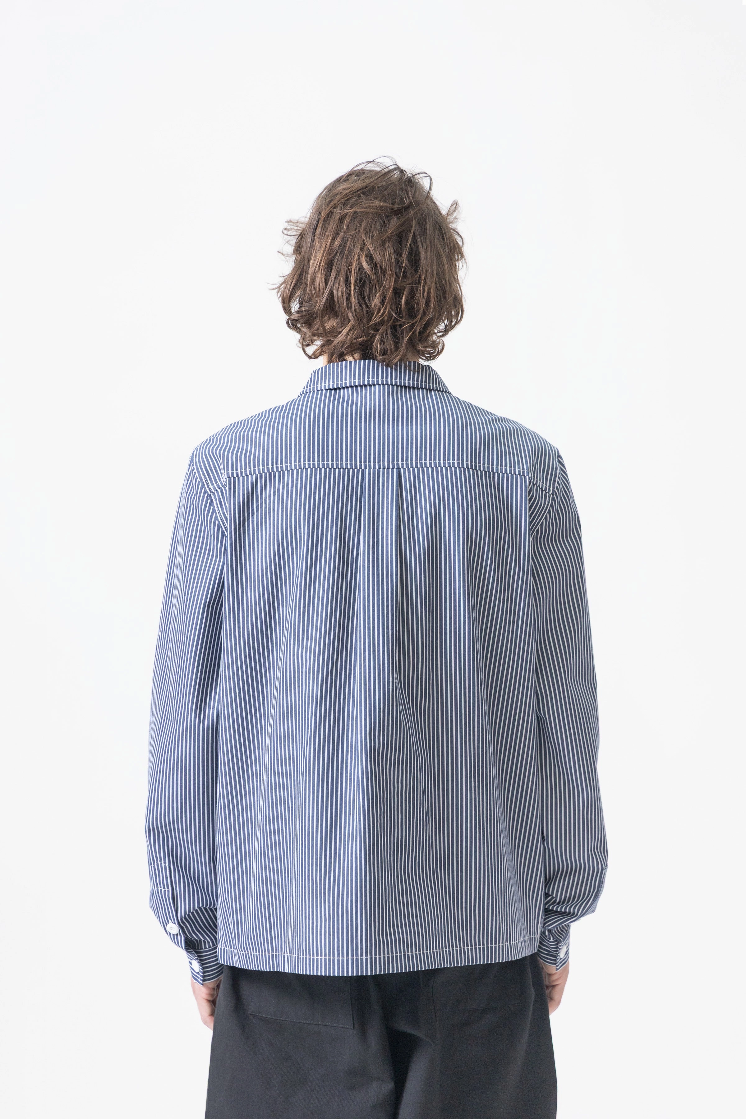 Blacksmith - 'Boxford' Utility Shirt - Thick Navy Stripe Double Needle Stitching All Purpose Weave Design Chic Look