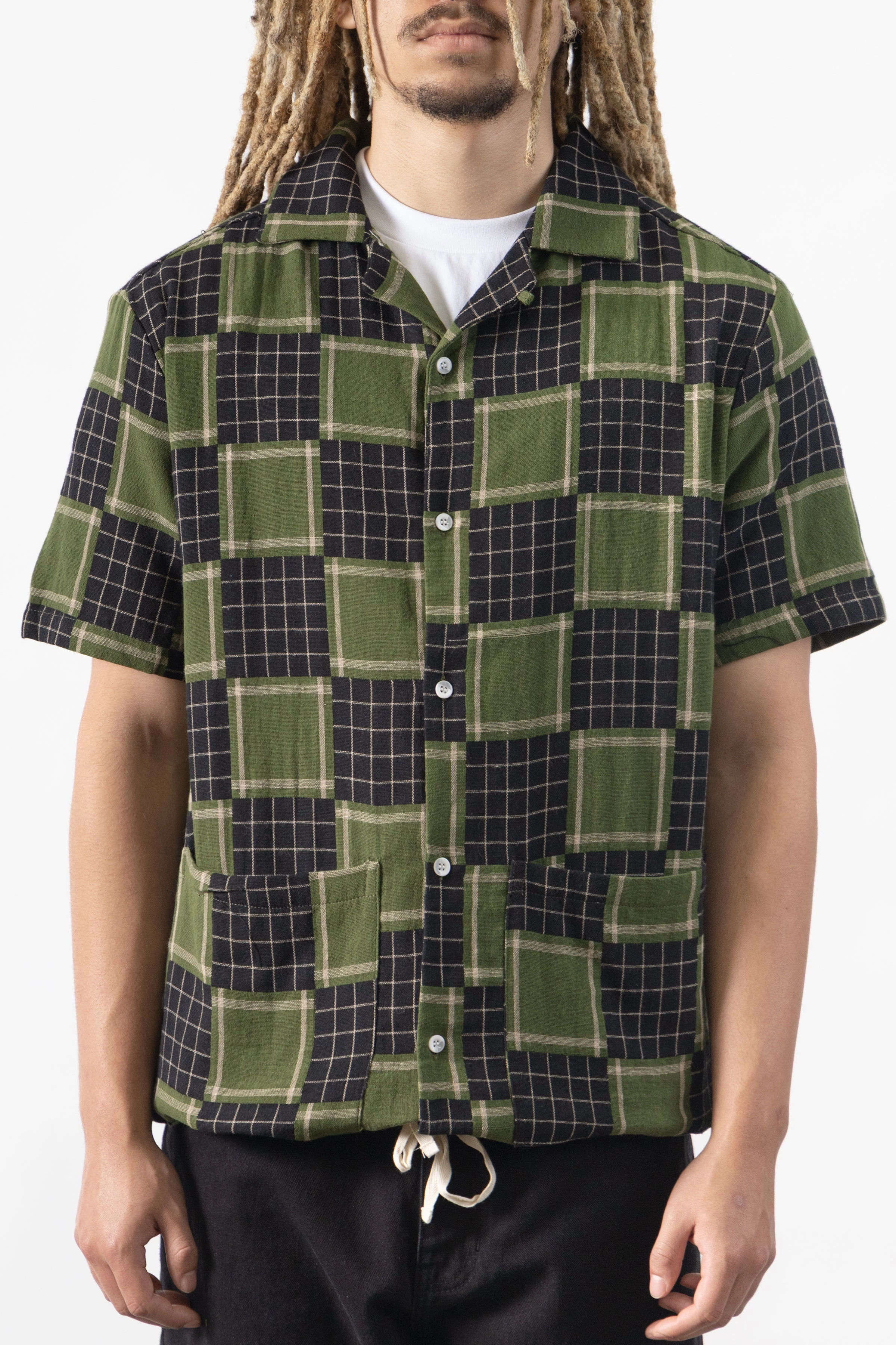 Blacksmith - Check Weave Resort Shirt - Green Smooth Texture Multi Pocket Utility