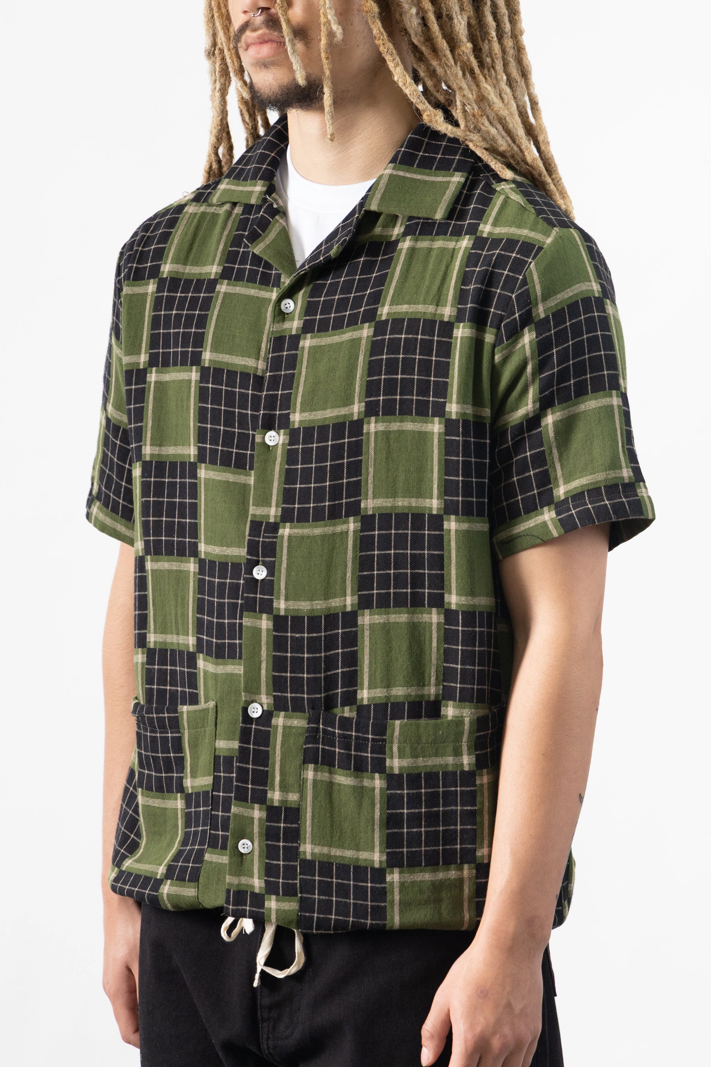 Eco Friendly Dye Evening Elegance Blacksmith - Check Weave Resort Shirt - Green Smooth Texture