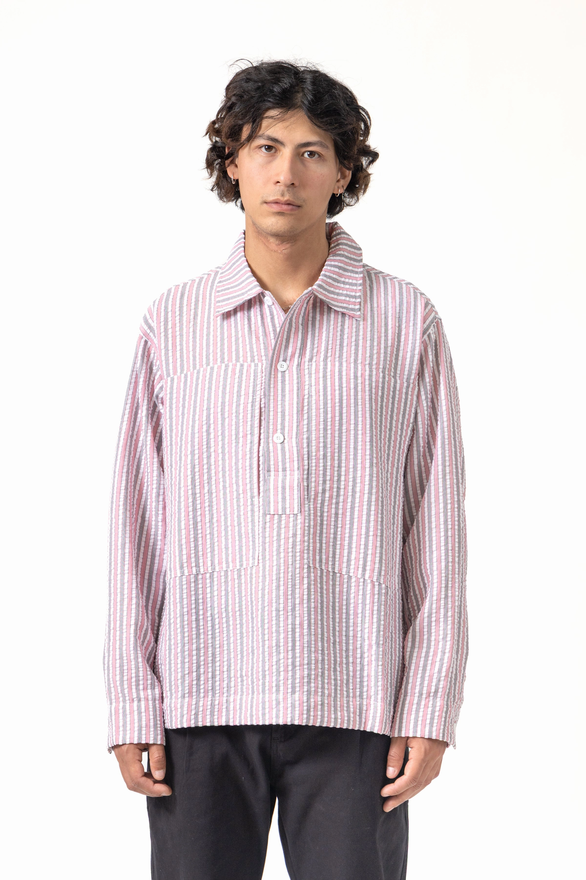 Workwear Essential Date night Blacksmith - Striped Military Popover - Red Crochet detail