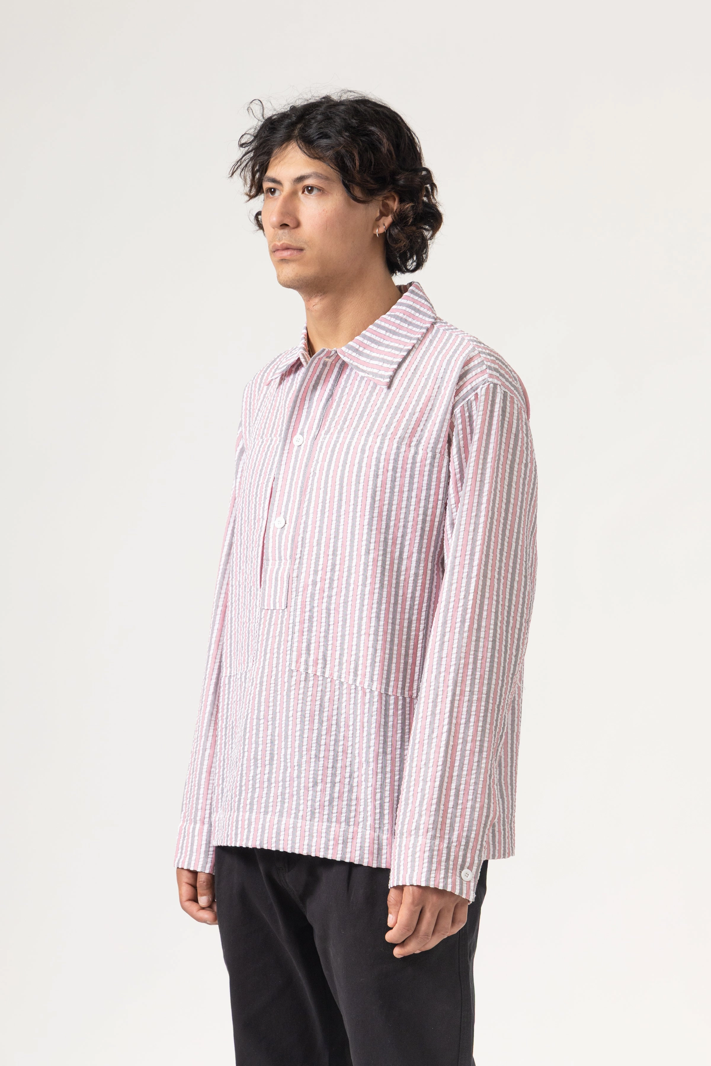 Blacksmith - Striped Military Popover - Red Crochet detail Minimalist Fit