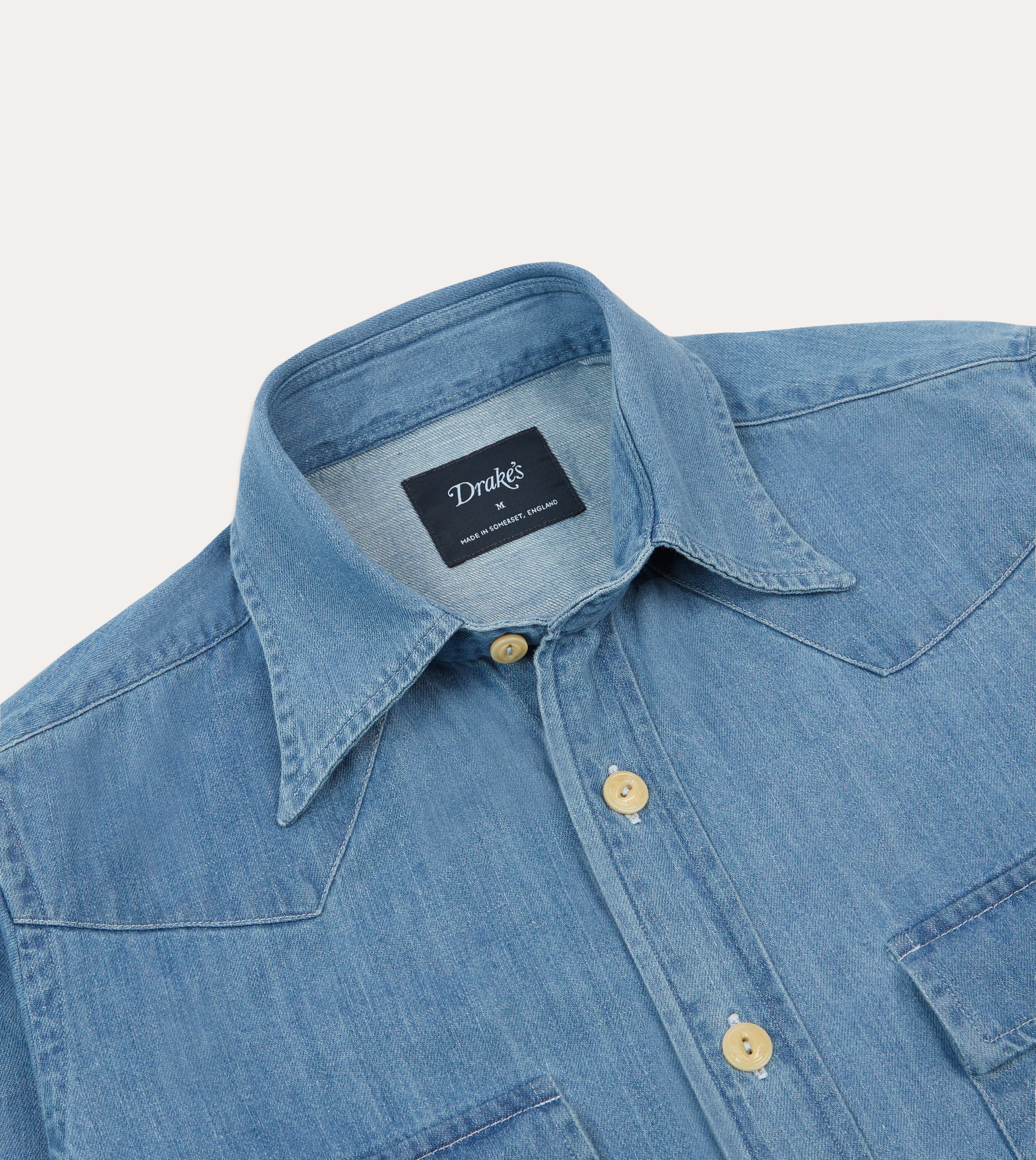 Bleach Wash Denim Two-Pocket Western Shirt Seasonal Wear