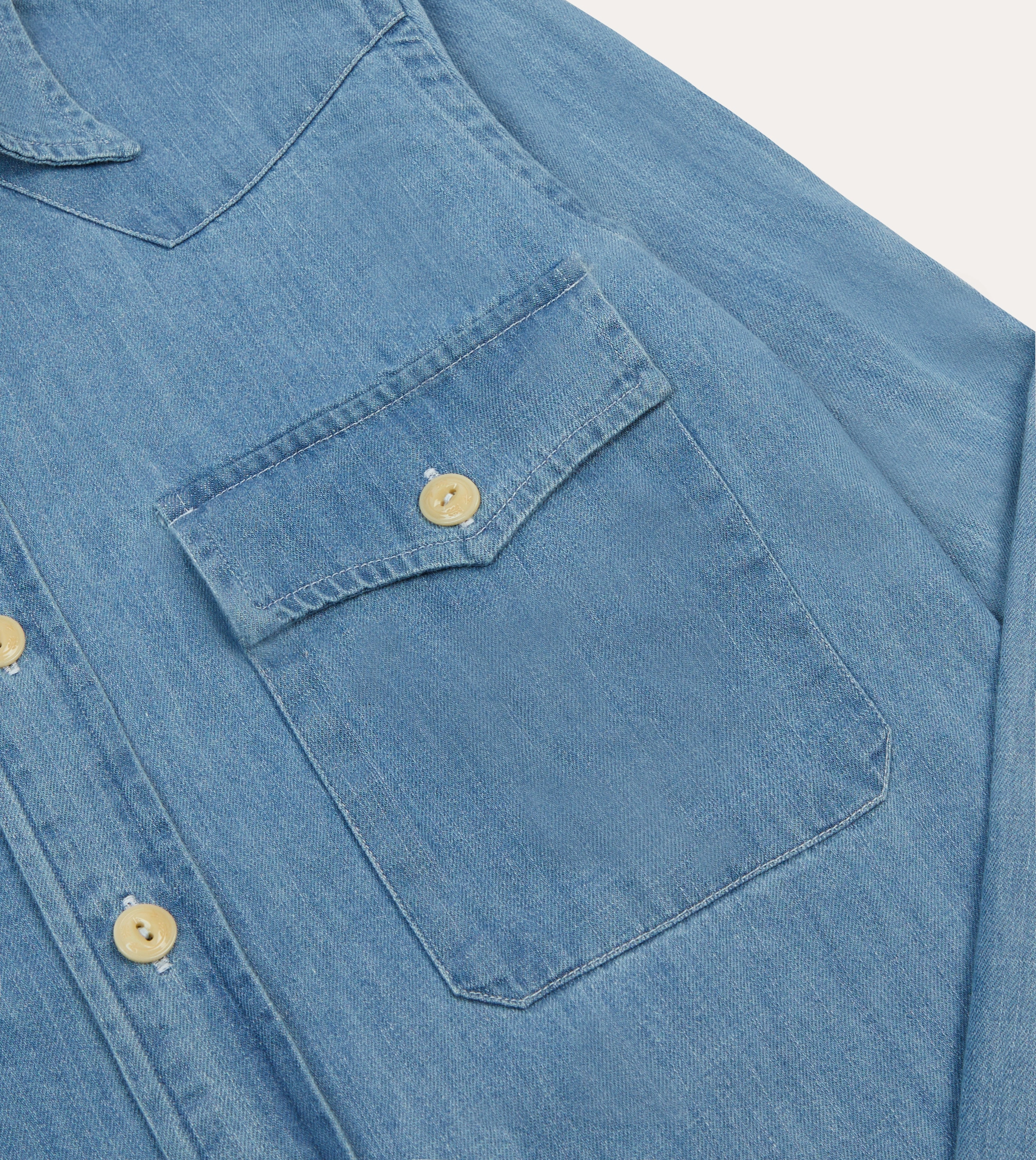 Easy Comfort Professional Look Bleach Wash Denim Two-Pocket Western Shirt