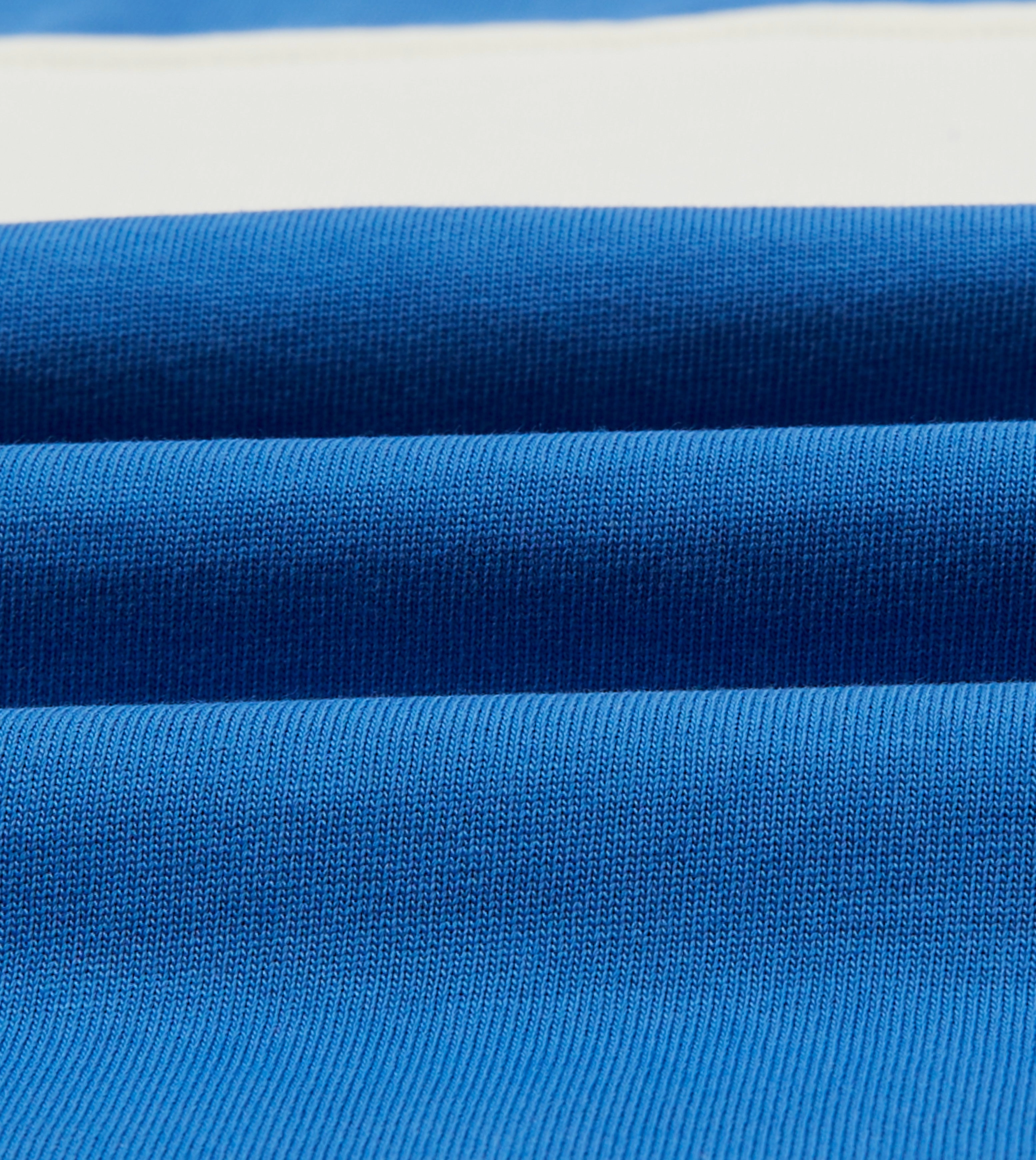 Blue and Ecru Panel Stripe Cotton Crew Neck Hiking T-Shirt Smooth Seam Technology