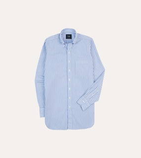 Non Iron Blue Bengal Stripe Cotton Poplin Button-Down Shirt