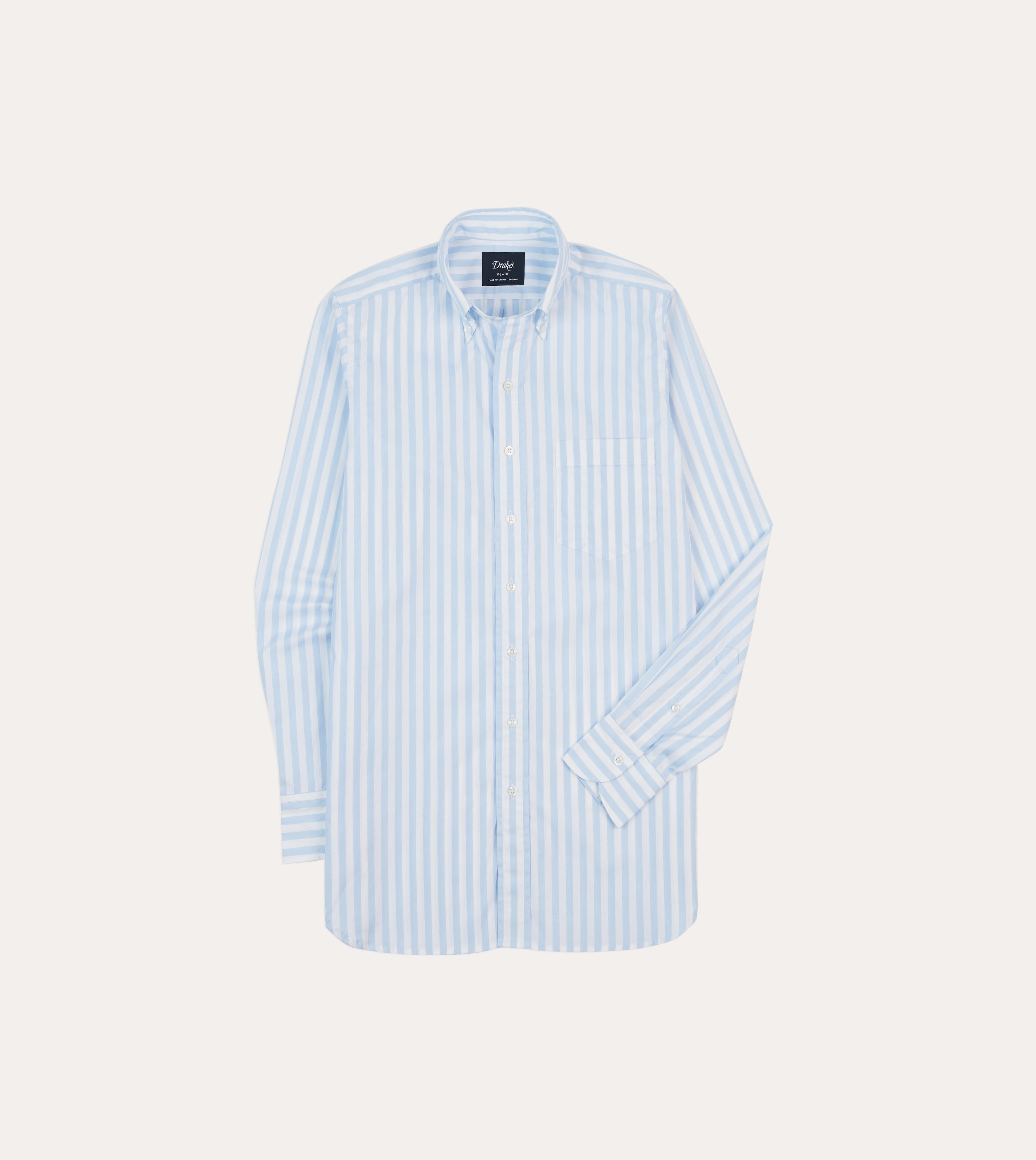 Blue Broad Stripe Cotton Poplin Button-Down Shirt Fall Foliage