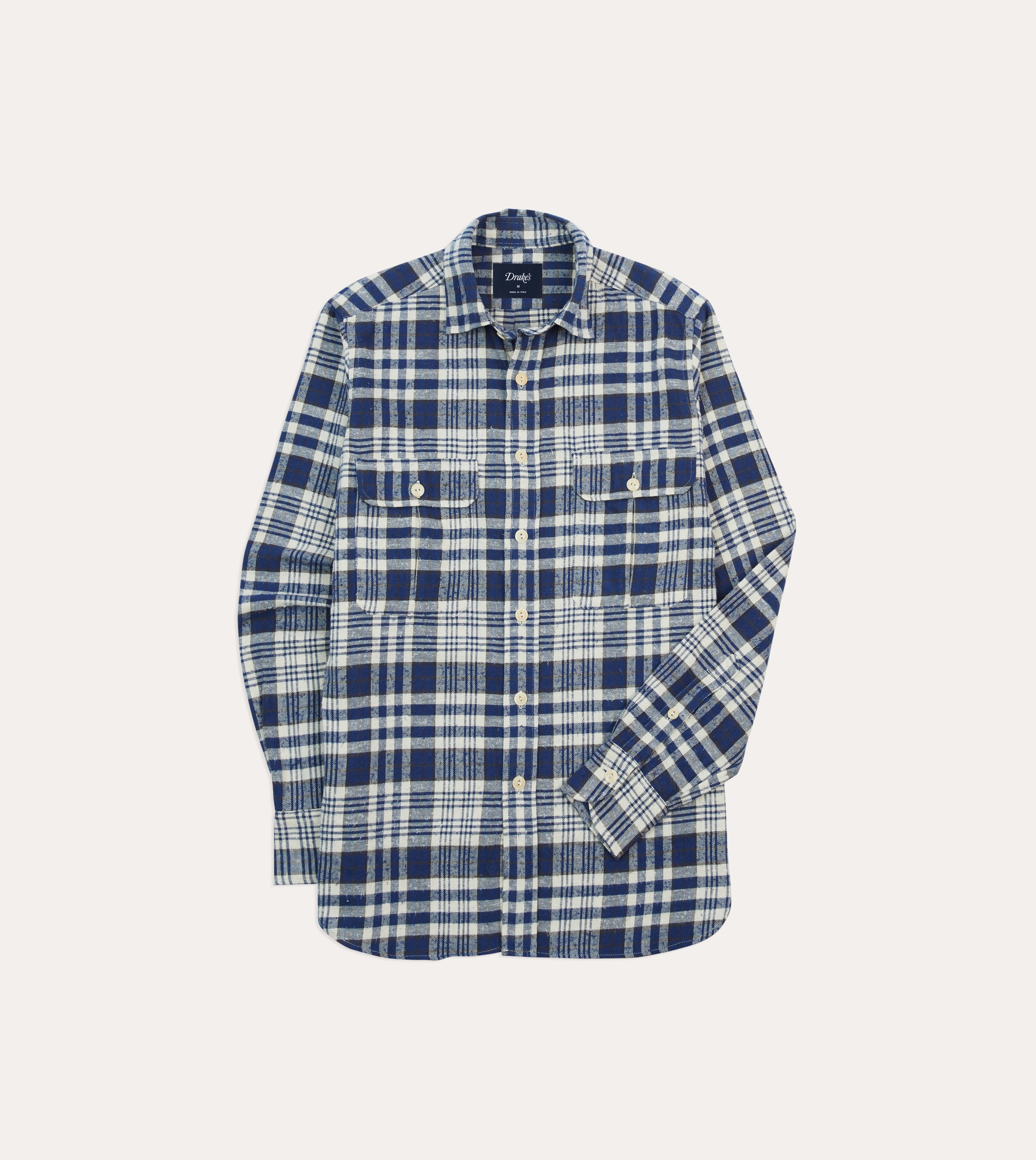 Country Escape Structured Shoulder Support Blue Check Brushed Cotton Two-Pocket Work Shirt