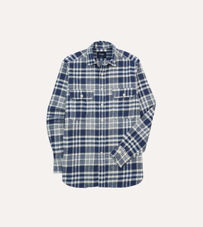 Country Escape Structured Shoulder Support Blue Check Brushed Cotton Two-Pocket Work Shirt