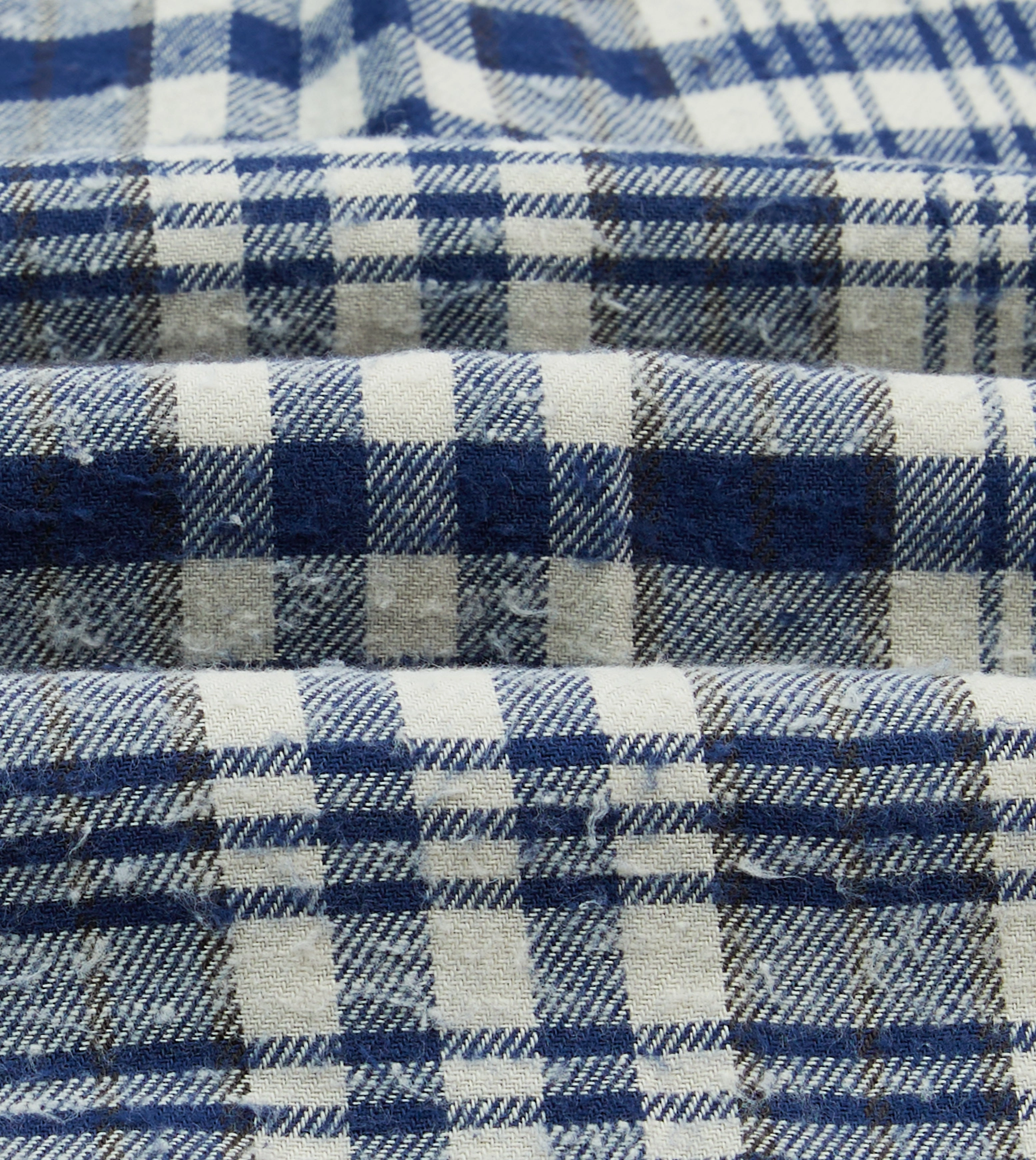 Blue Check Brushed Cotton Two-Pocket Work Shirt Odor Control Technology Stretchable Material