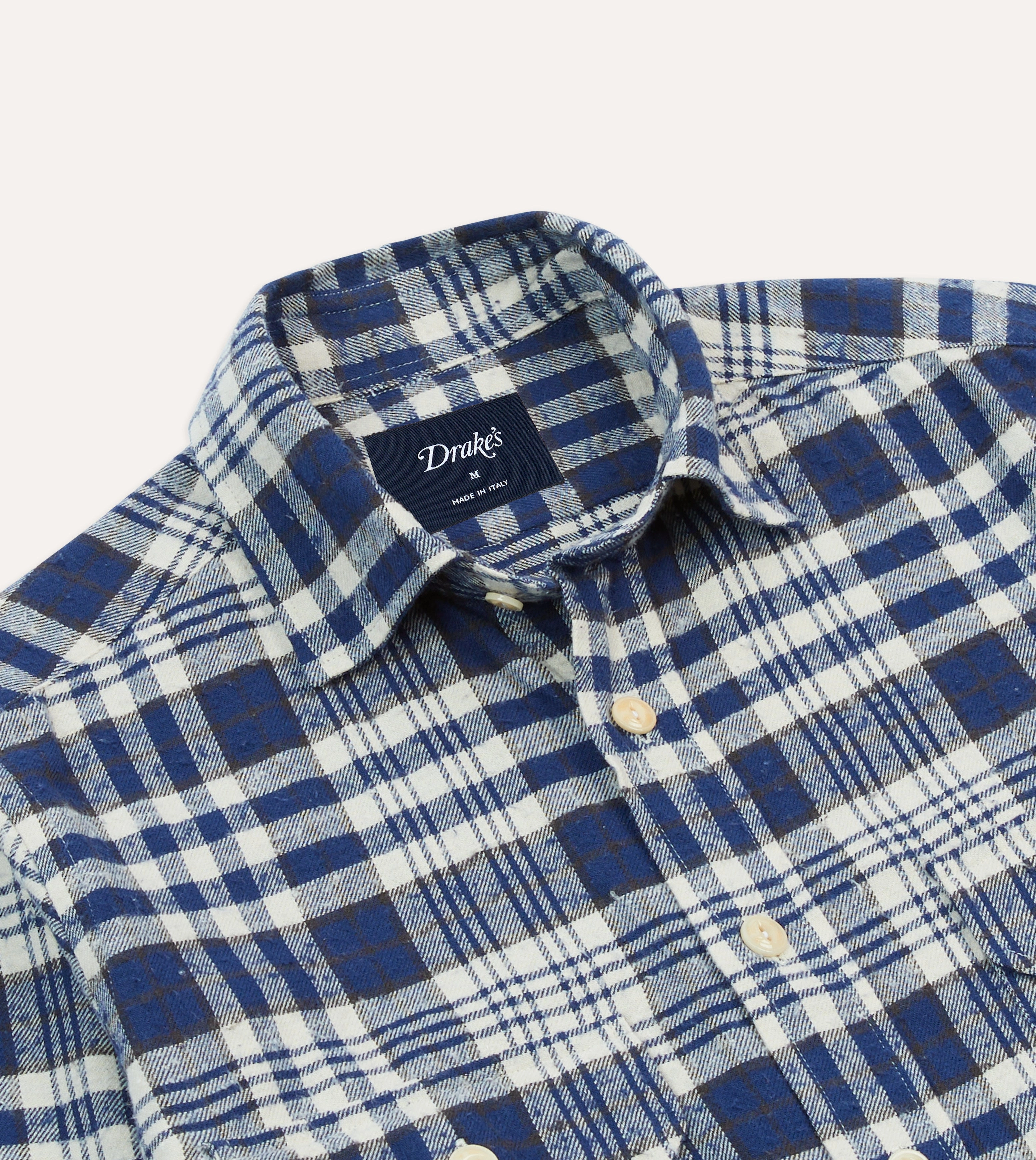 Tagless Labeling Blue Check Brushed Cotton Two-Pocket Work Shirt