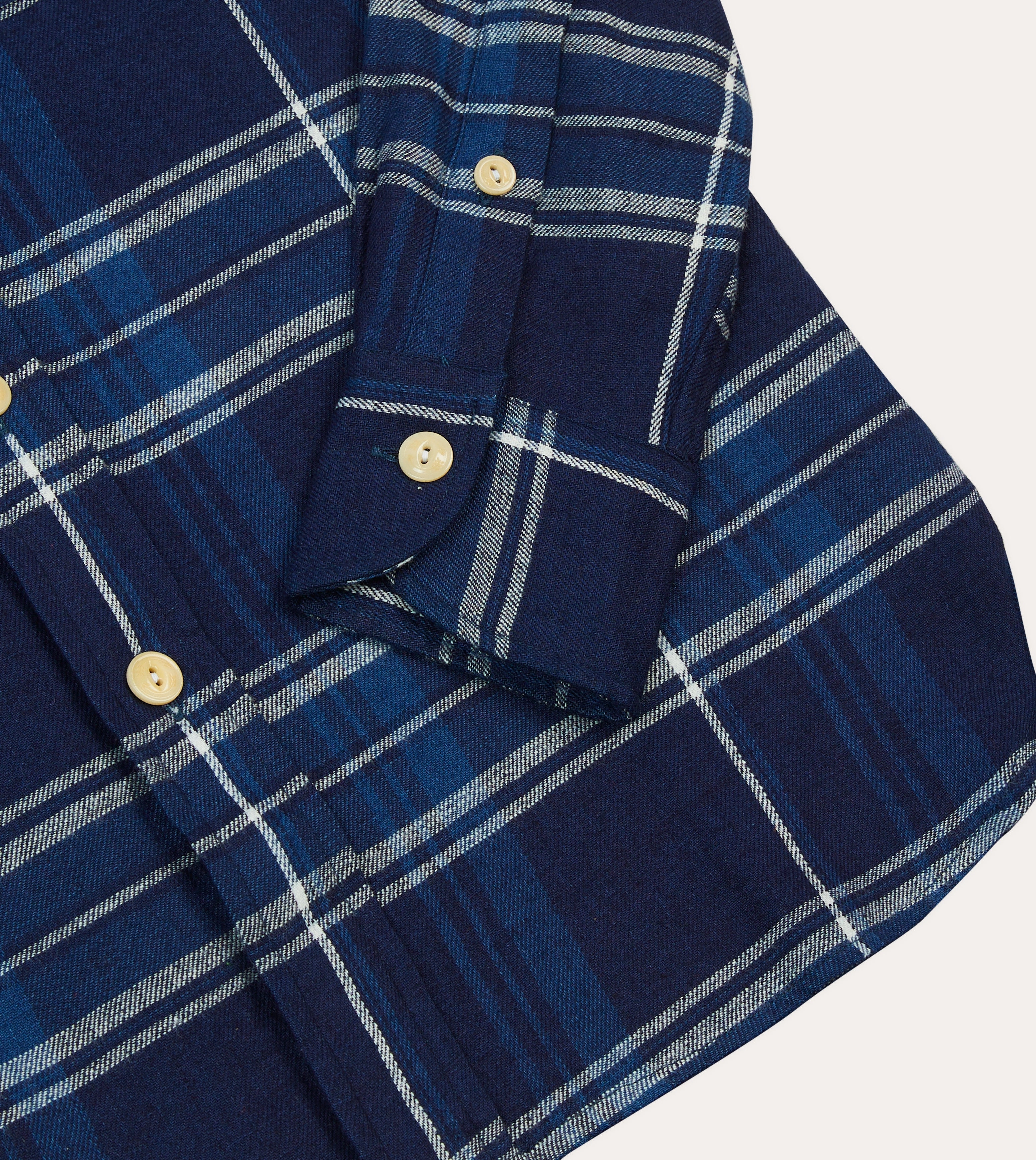 Blue Check Cotton Long Point Collar Work Shirt Active Comfort