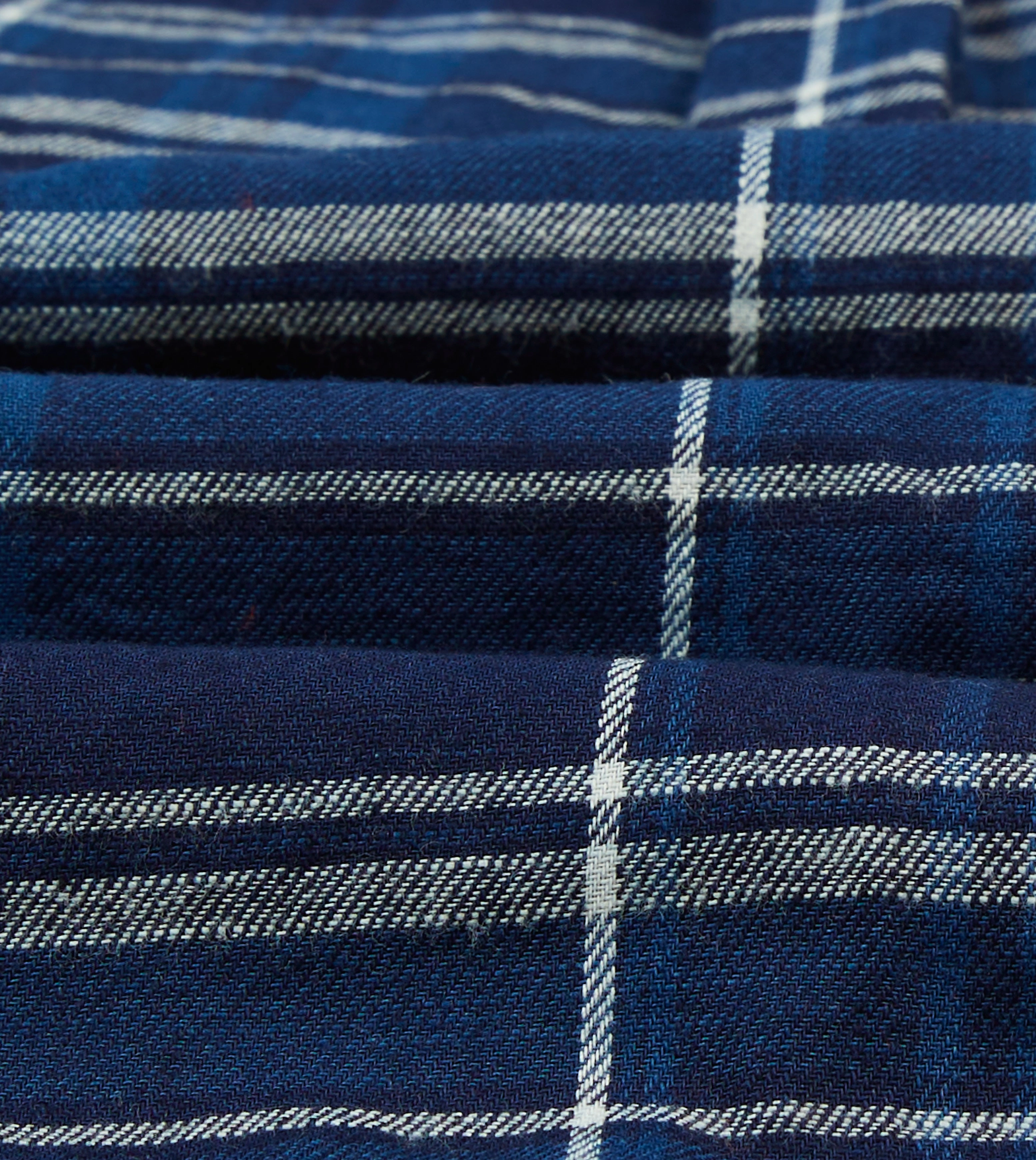 Blue Check Cotton Long Point Collar Work Shirt Fitted Shape Ribbed Trim