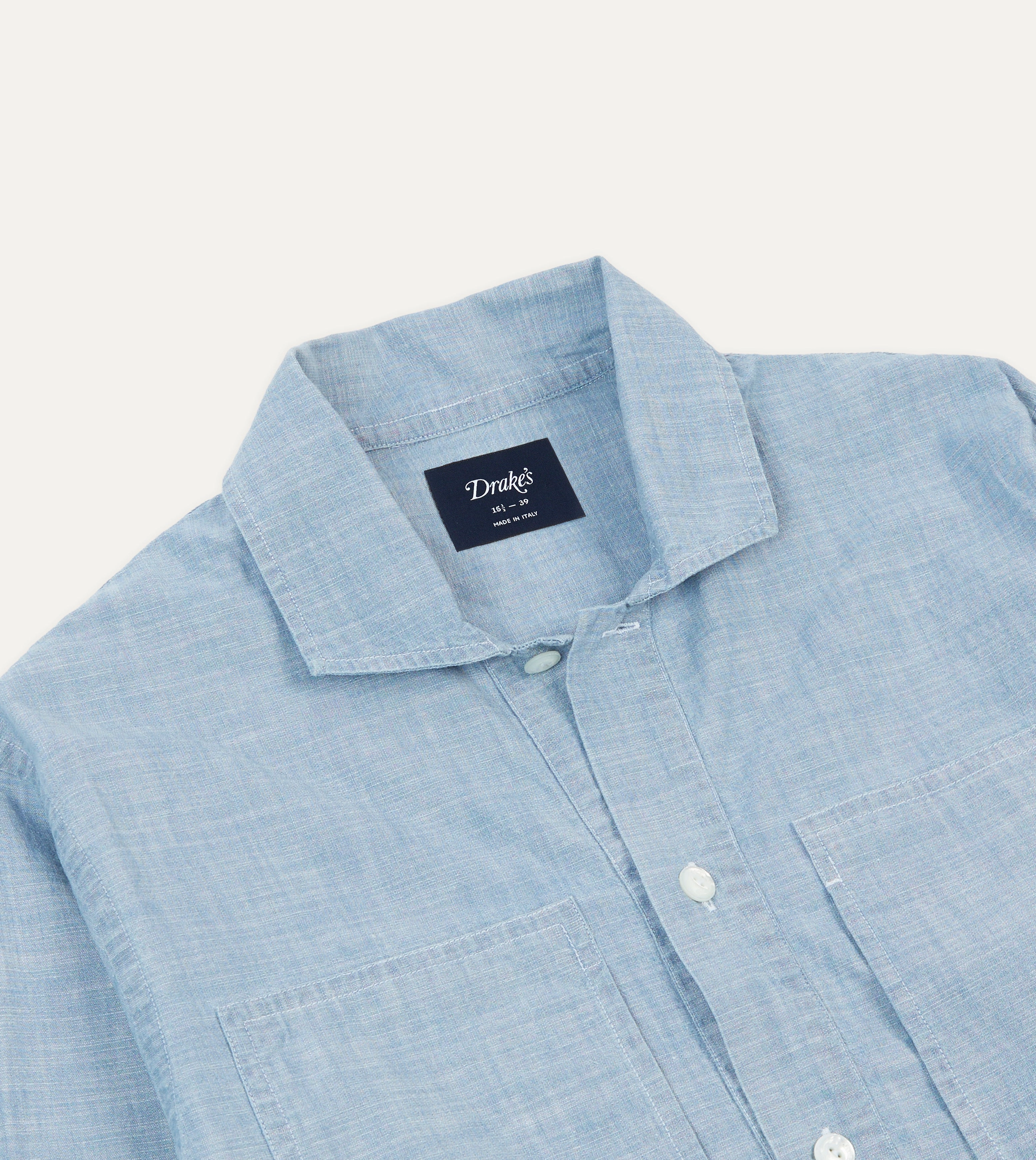 Blue Cotton Chambray Spread Collar Popover Shirt Classic Comfort Cozy Fit