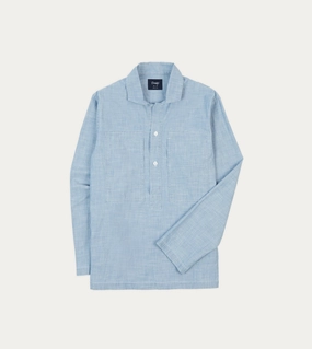 Effortless Comfort Blue Cotton Chambray Spread Collar Popover Shirt